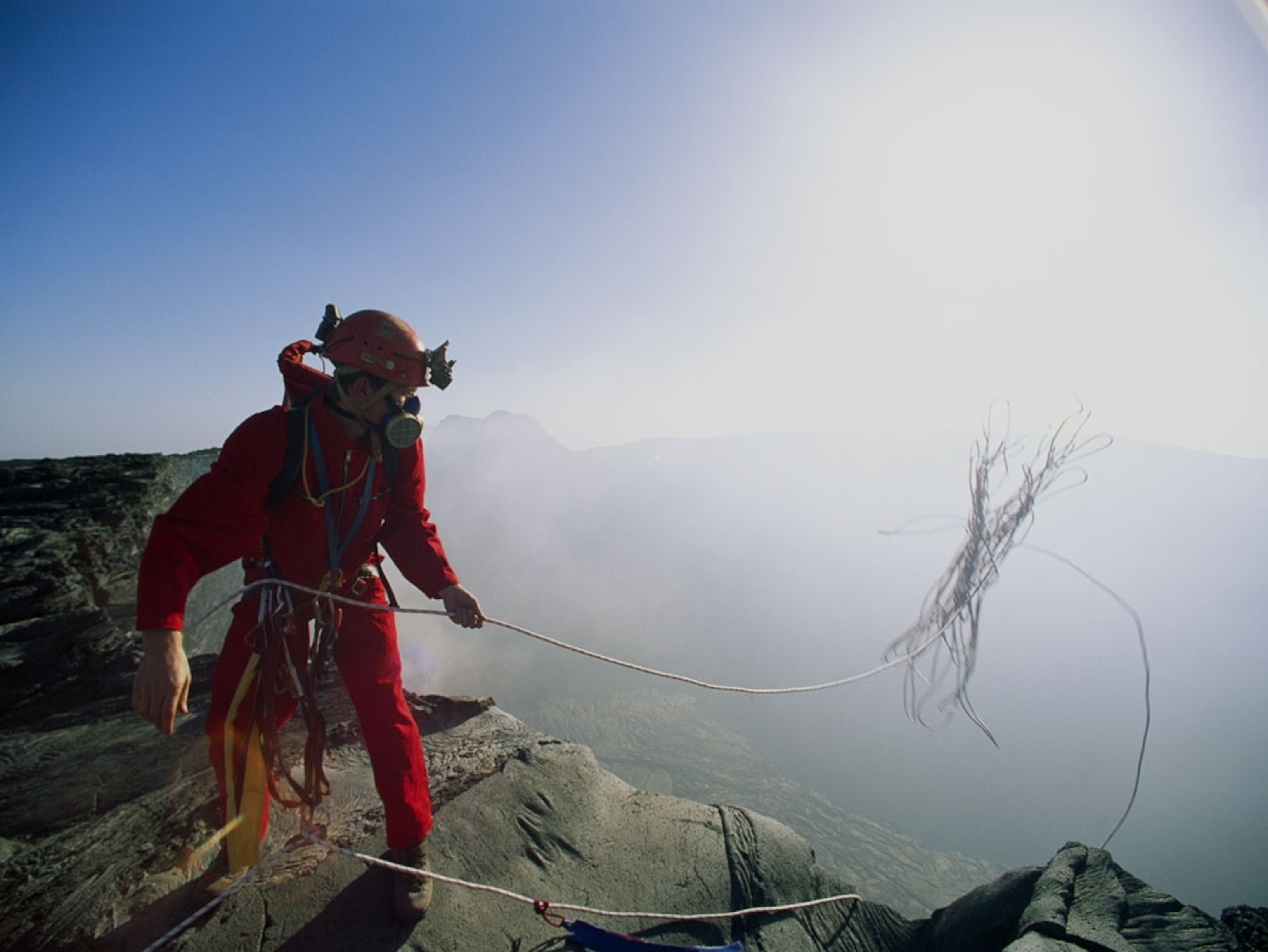 Climber prepares to enter Ertale volcano, Ethiopia