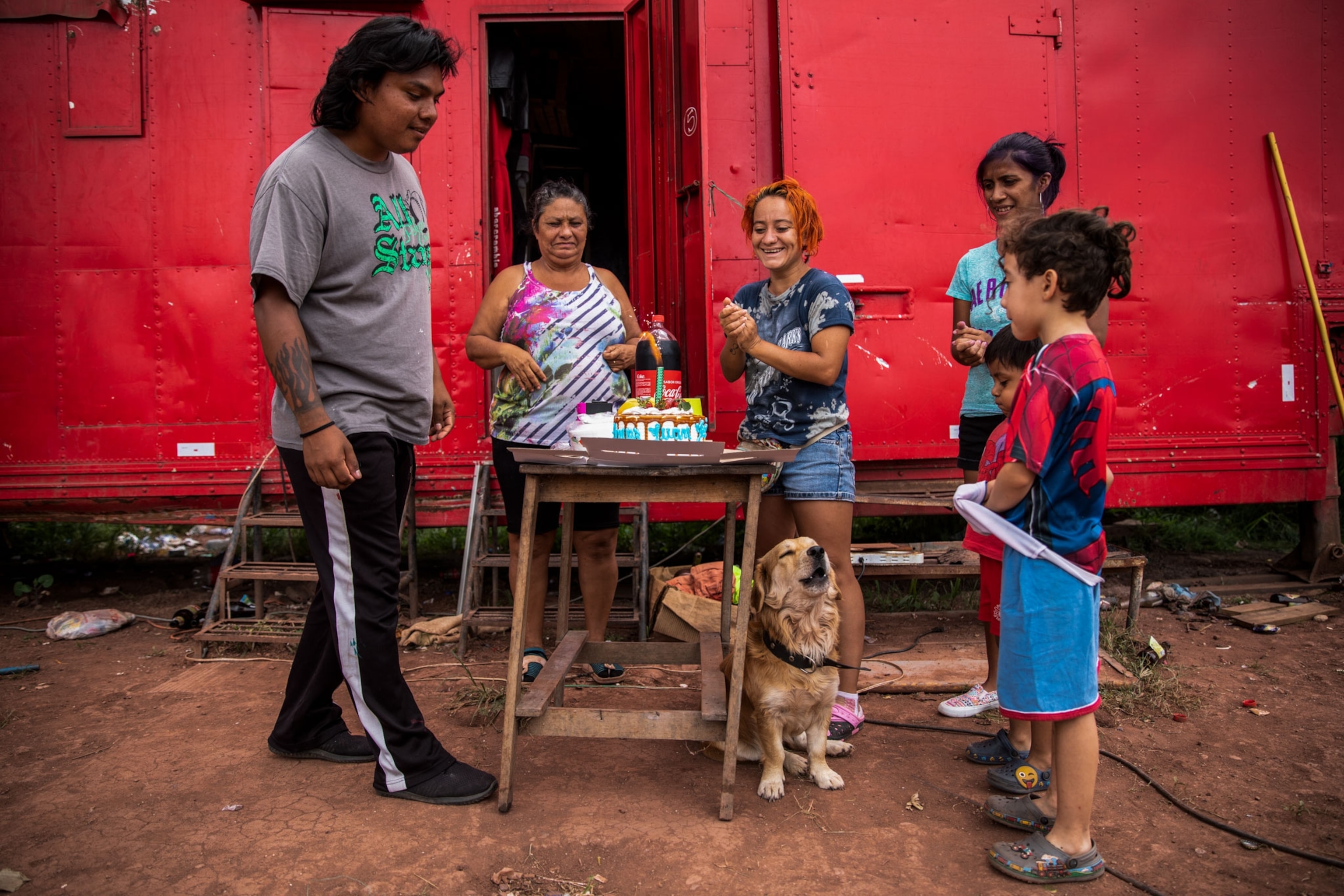 circus performers celebrating before they leave Honduras