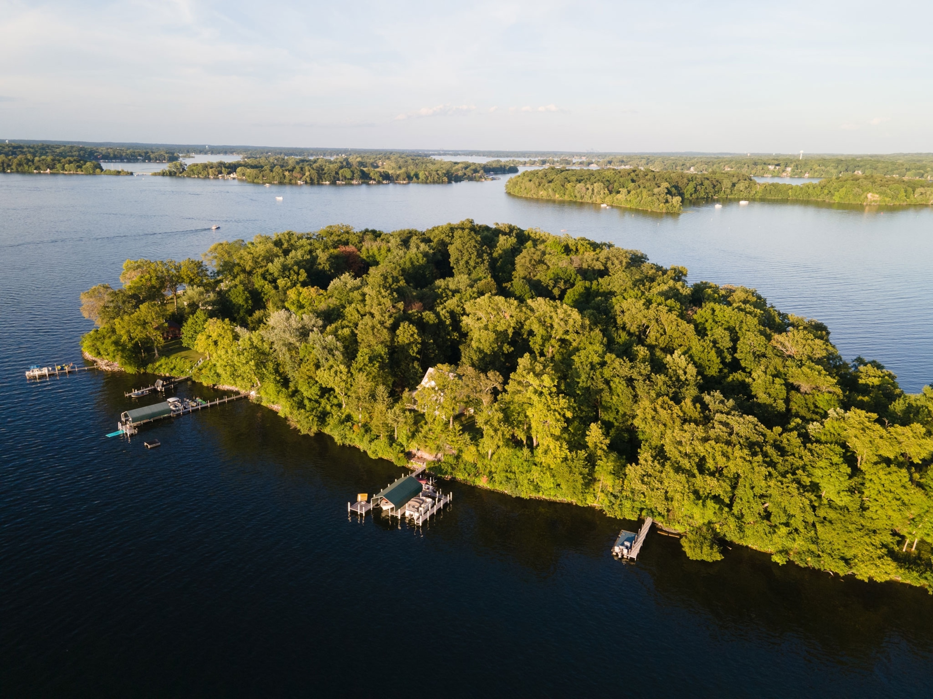 Aerial view of a small island in Lake Minnetonka, Minnesota