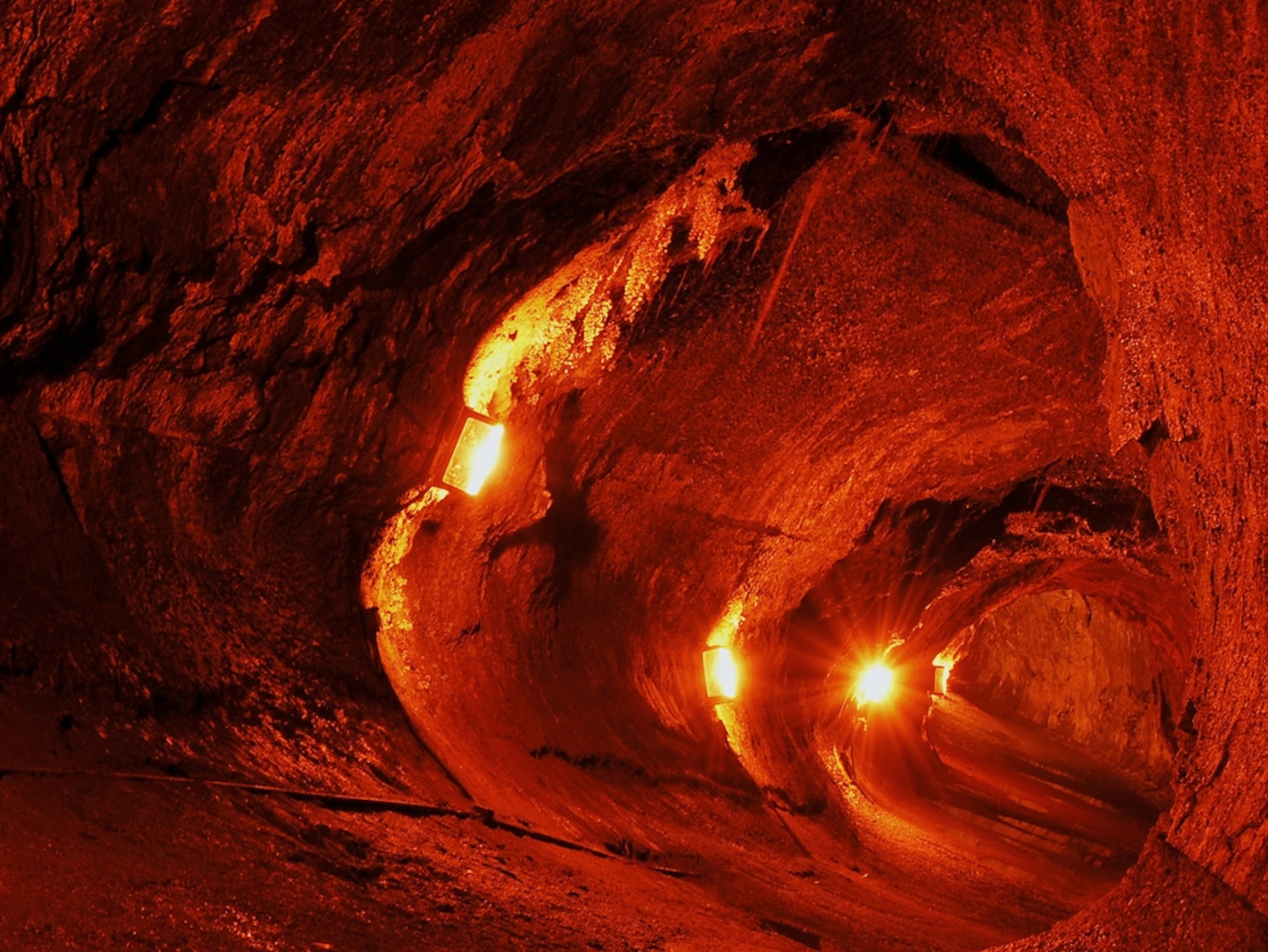 A lighted cylindrical cavern