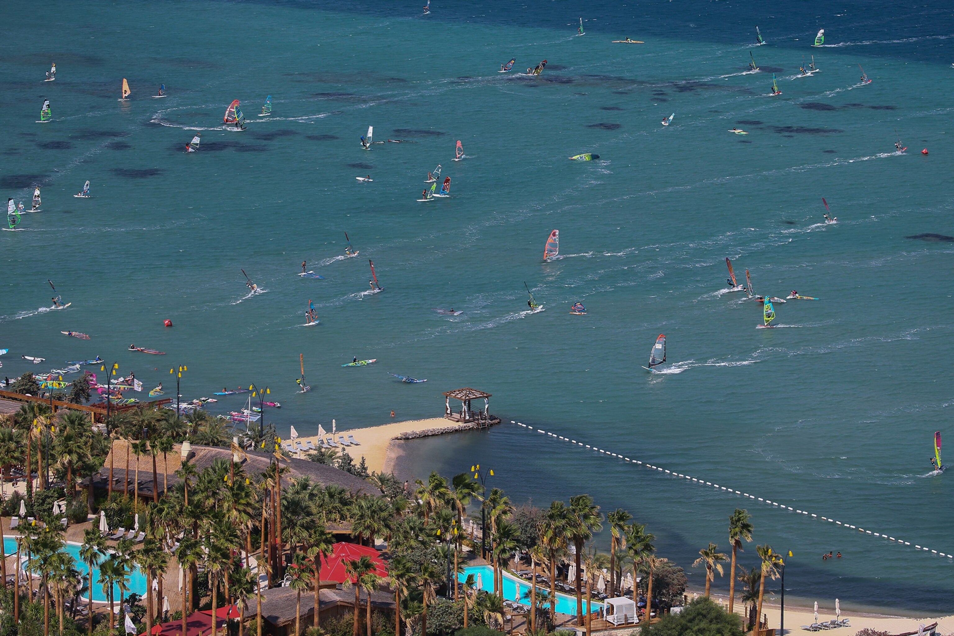 windsurfers off the coast in Izmir, Turkey