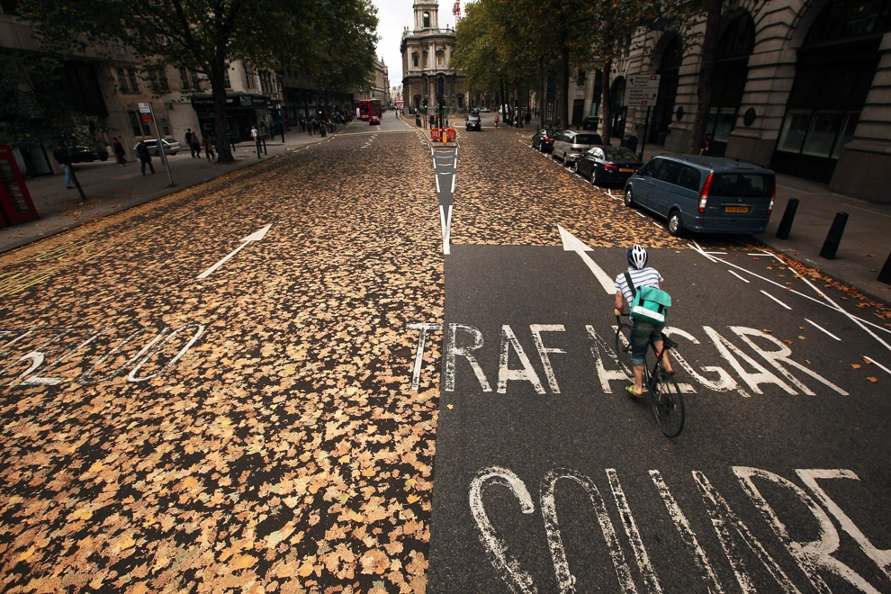 London picture: autumn leaves on a road -- for best pictures of October photo gallery