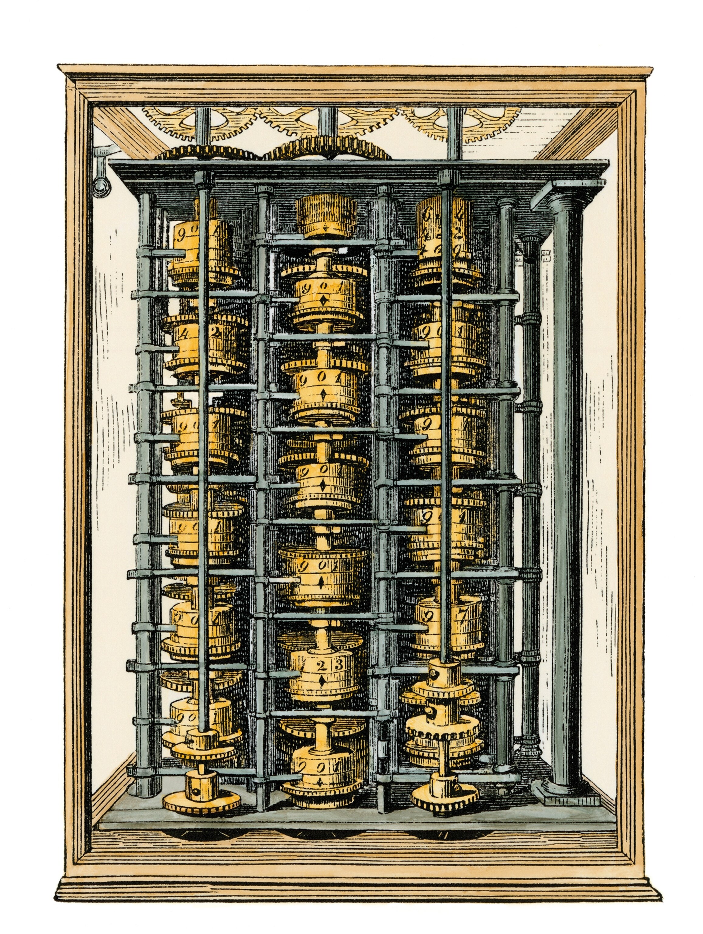 By her late teens, Lovelace was more interested in talking to scientists and mathematicians than suitors, like Charles Babbage, who designed the calculating machine or difference engine pictured here in a 19th-century hand-colored woodcut.