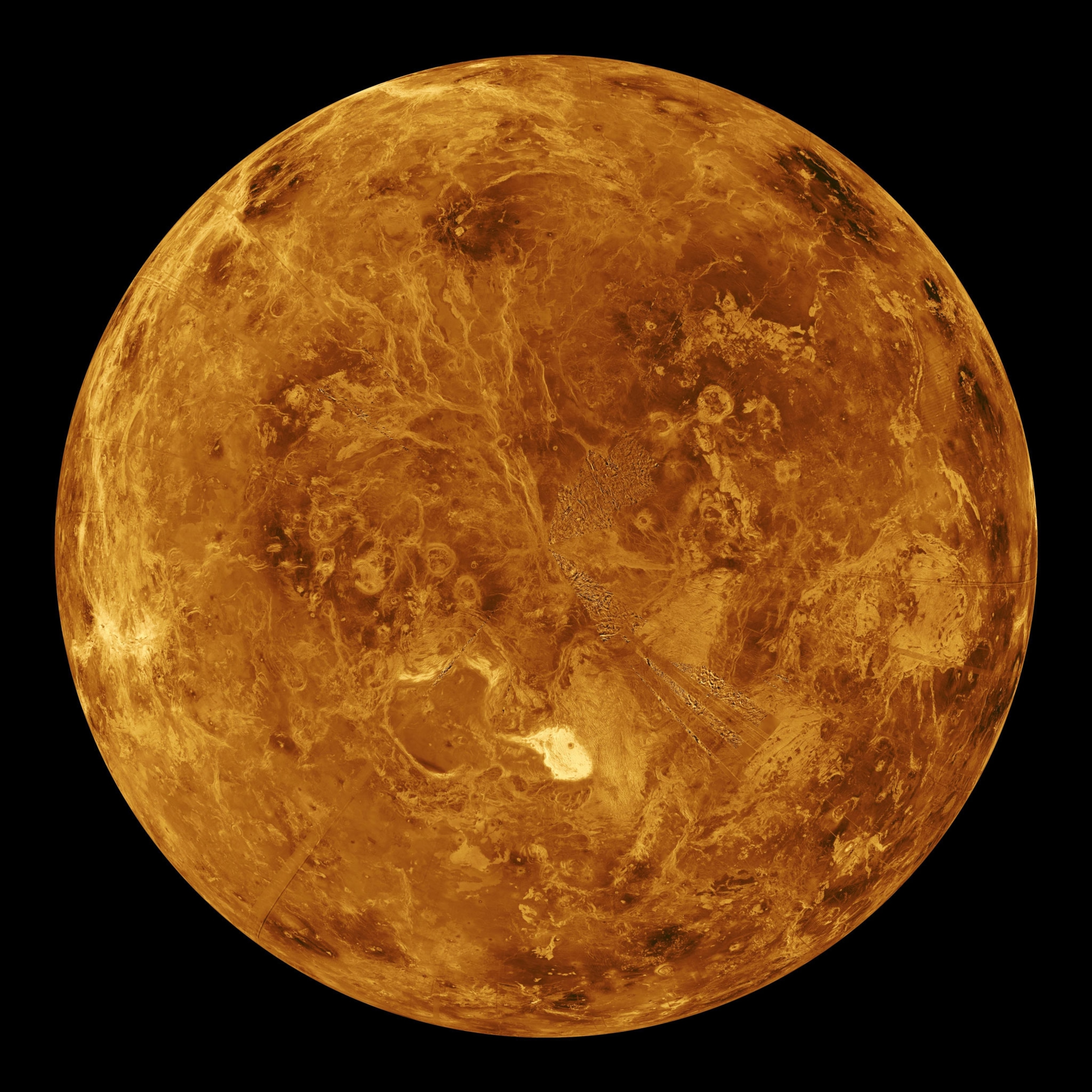 The northern hemisphere is displayed in this global view of the surface of Venus.