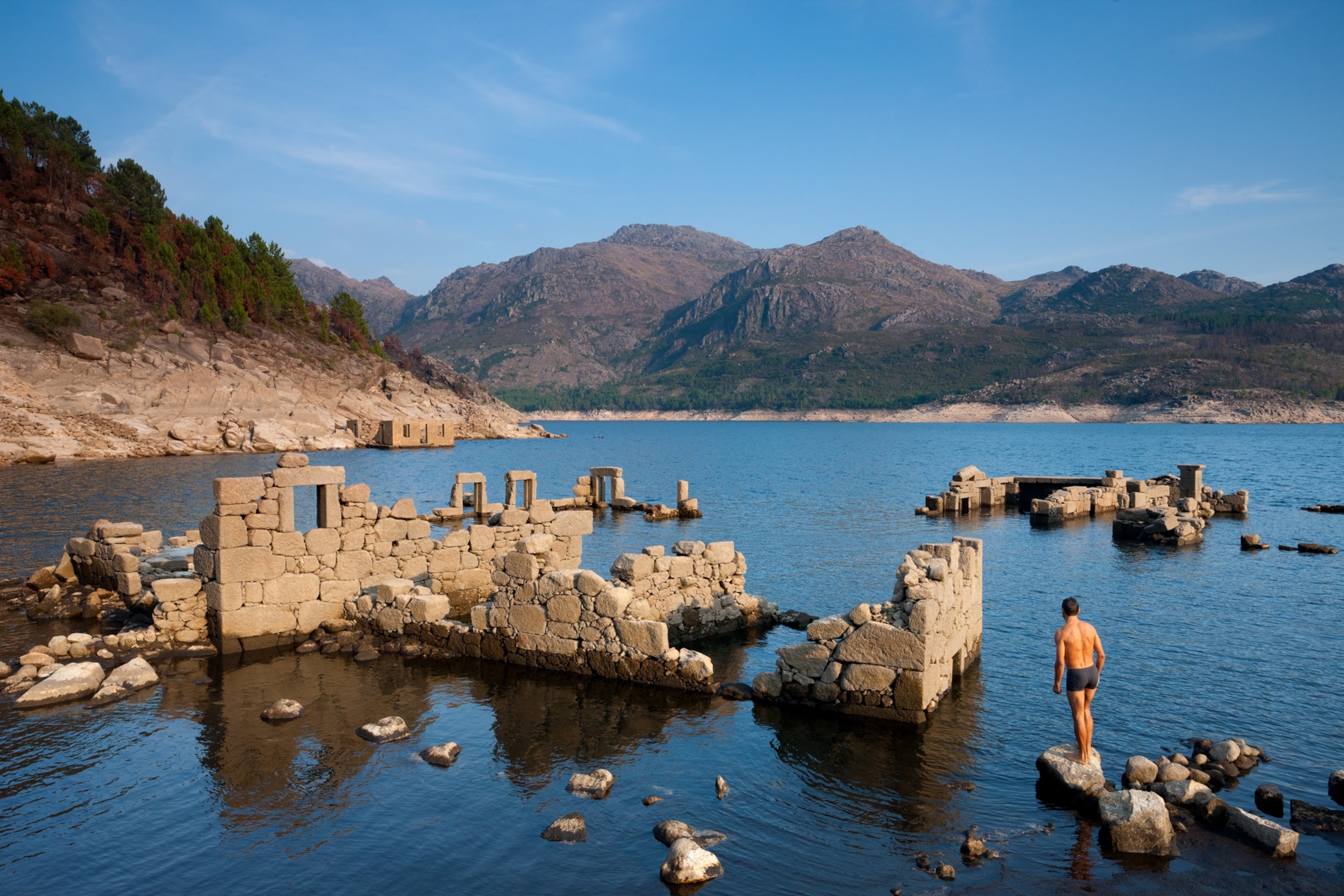 ancient ruins submerged by the construction of a hydroelectric dam