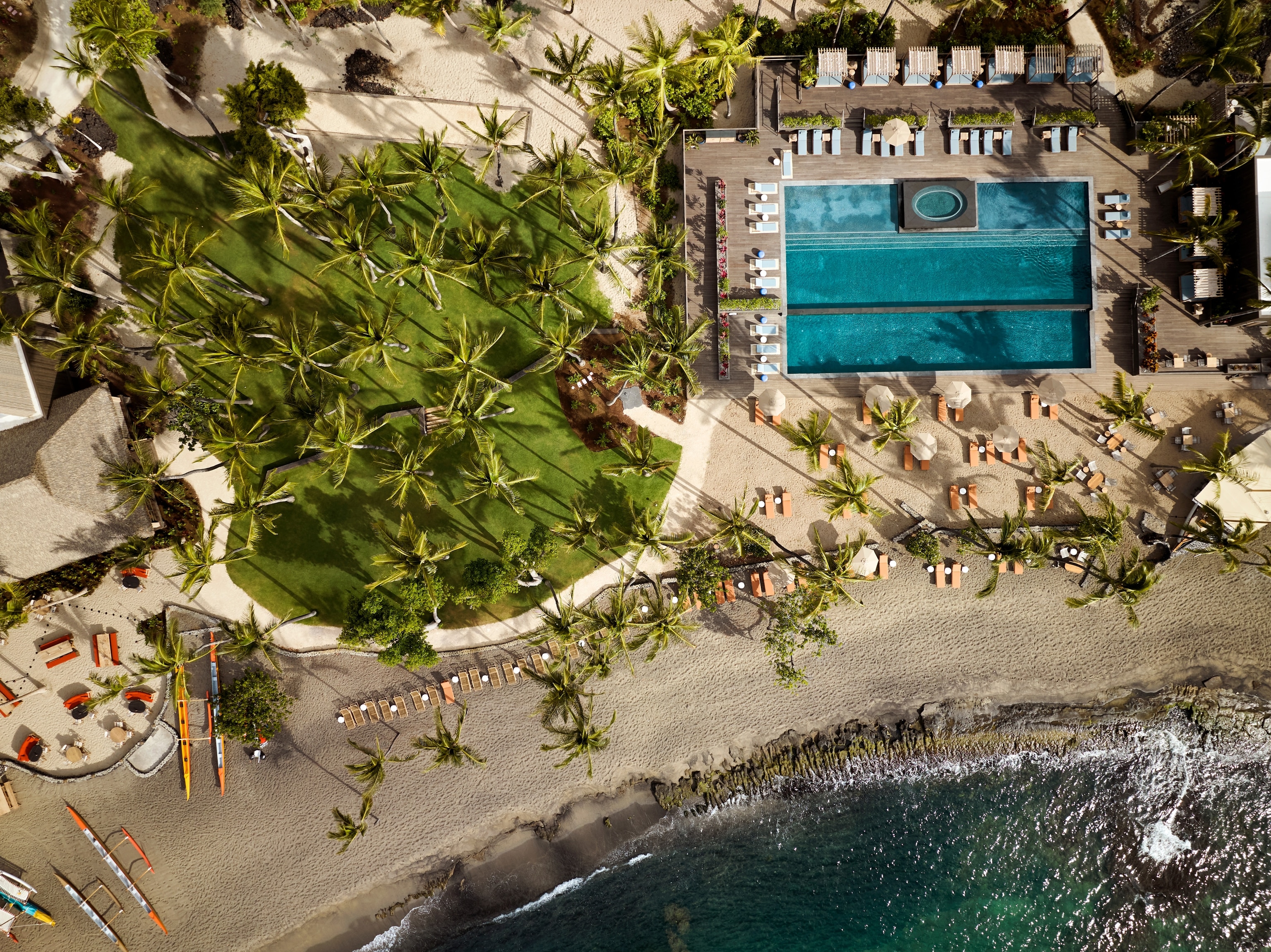An aerial view of the pools at the Rosewood Kona Village