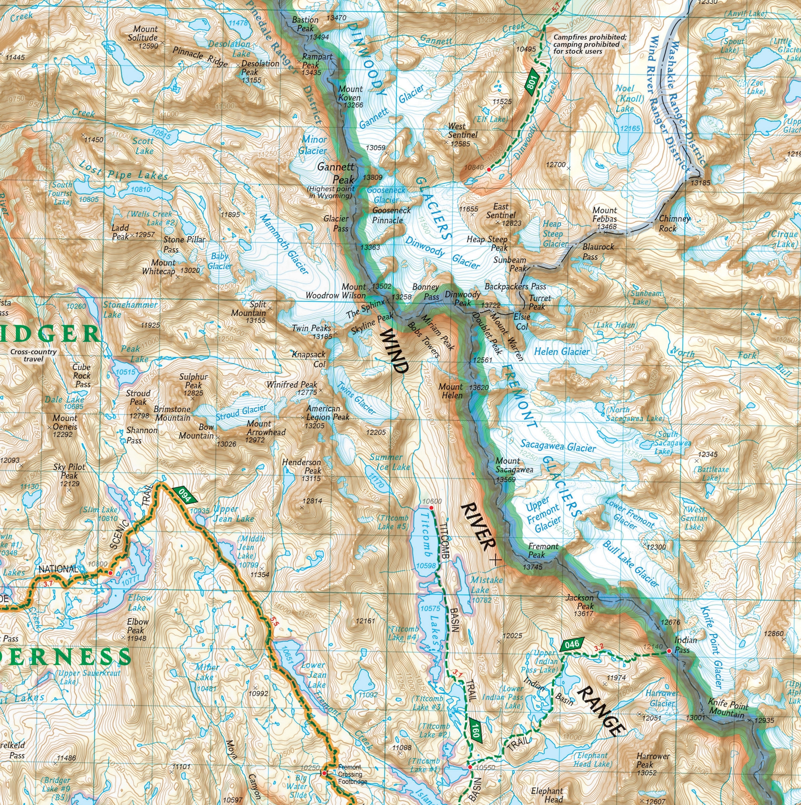 Wind River Range map with Gannett Peak