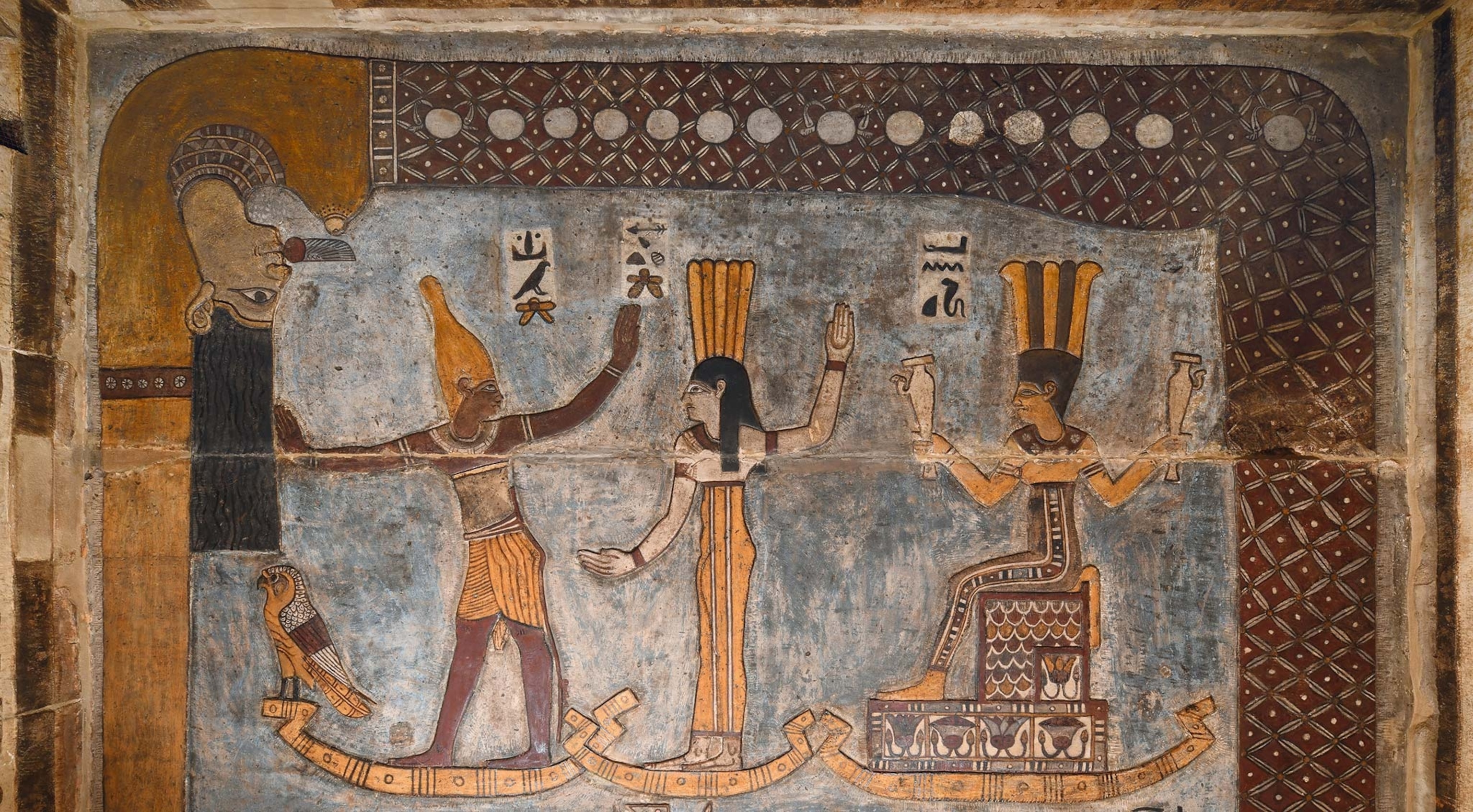 A relief depicts the annual flooding of the Nile with four gods