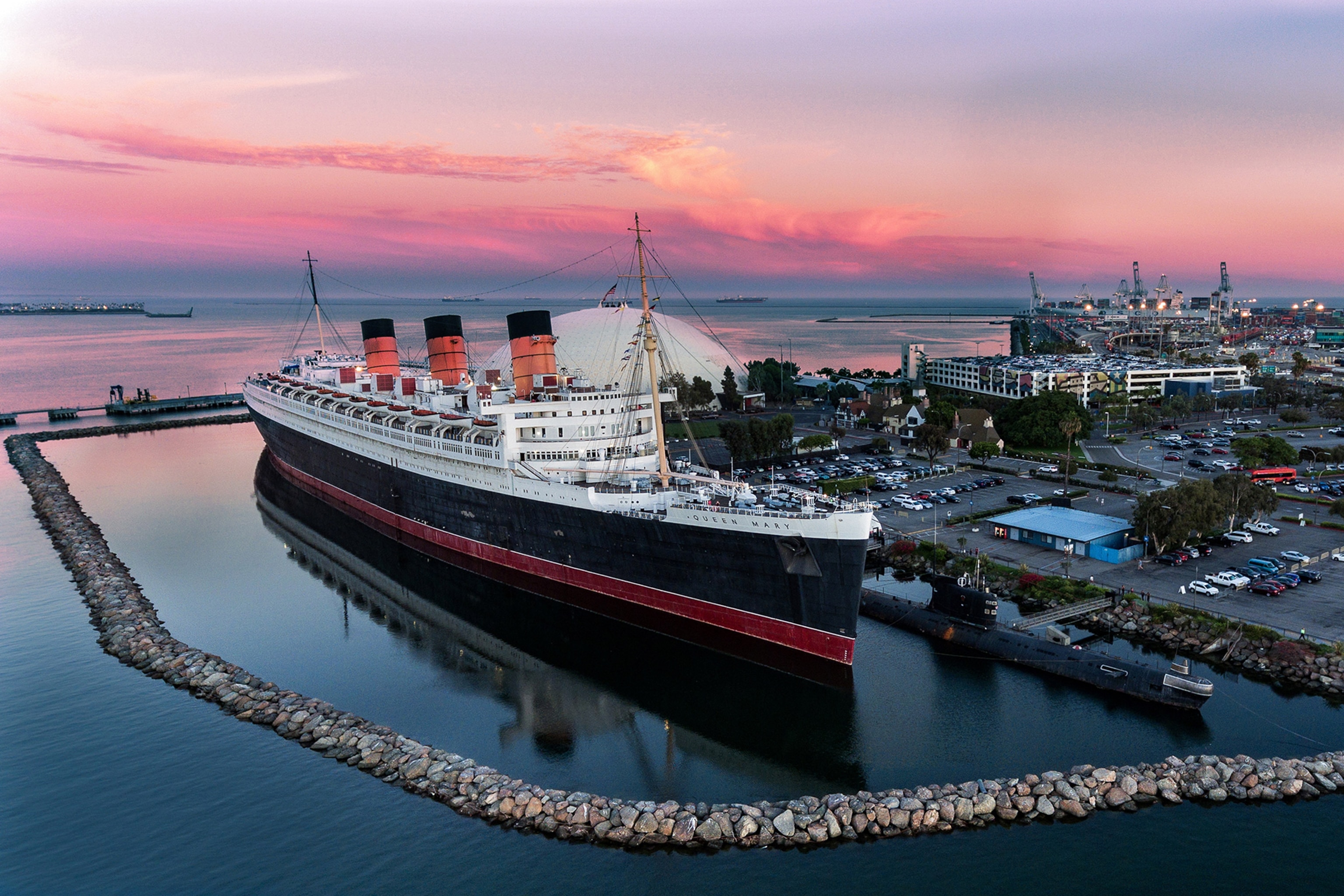 the Queen Mary docked in Long Beach, California