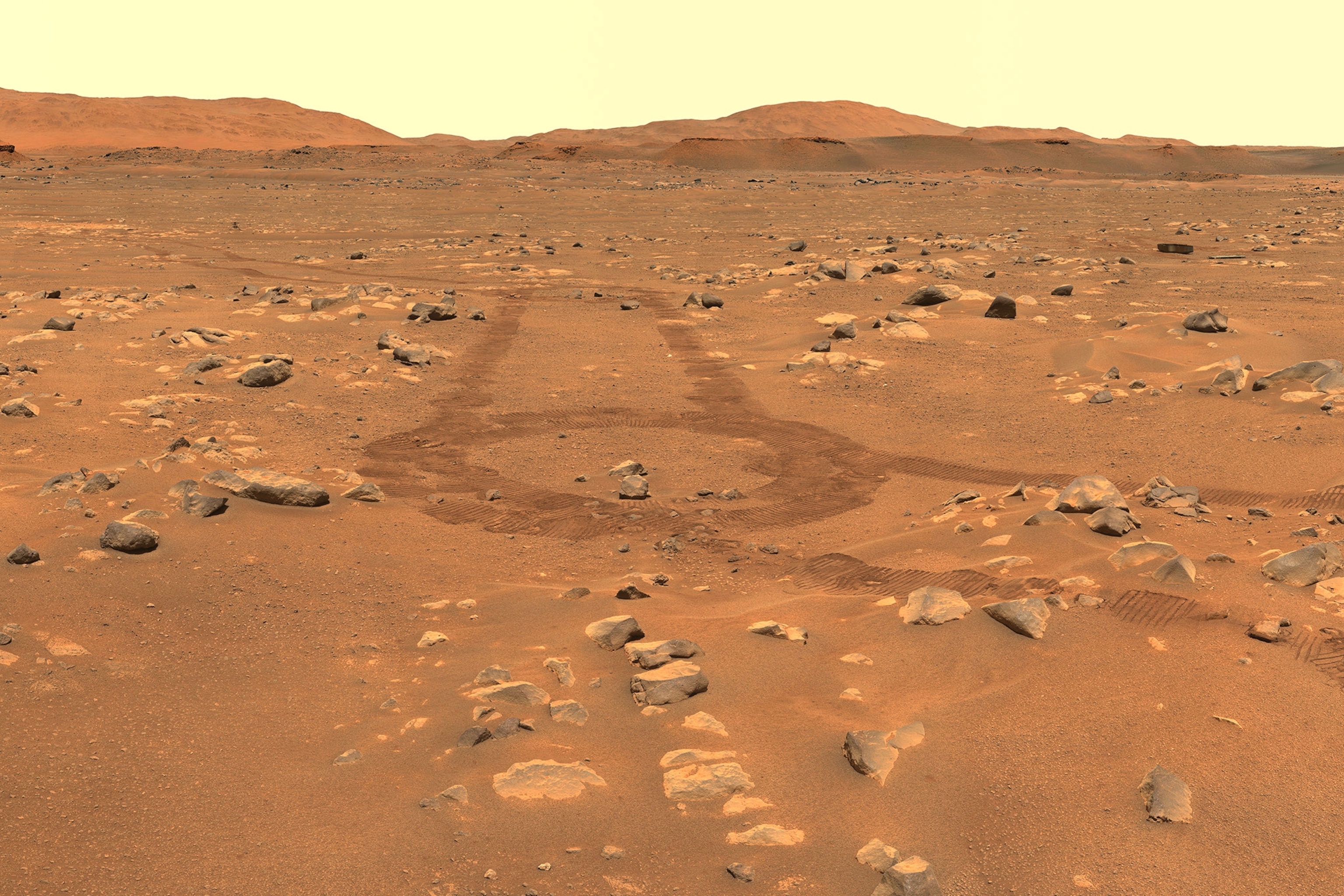 Picture of wheels' tracks showing turn.