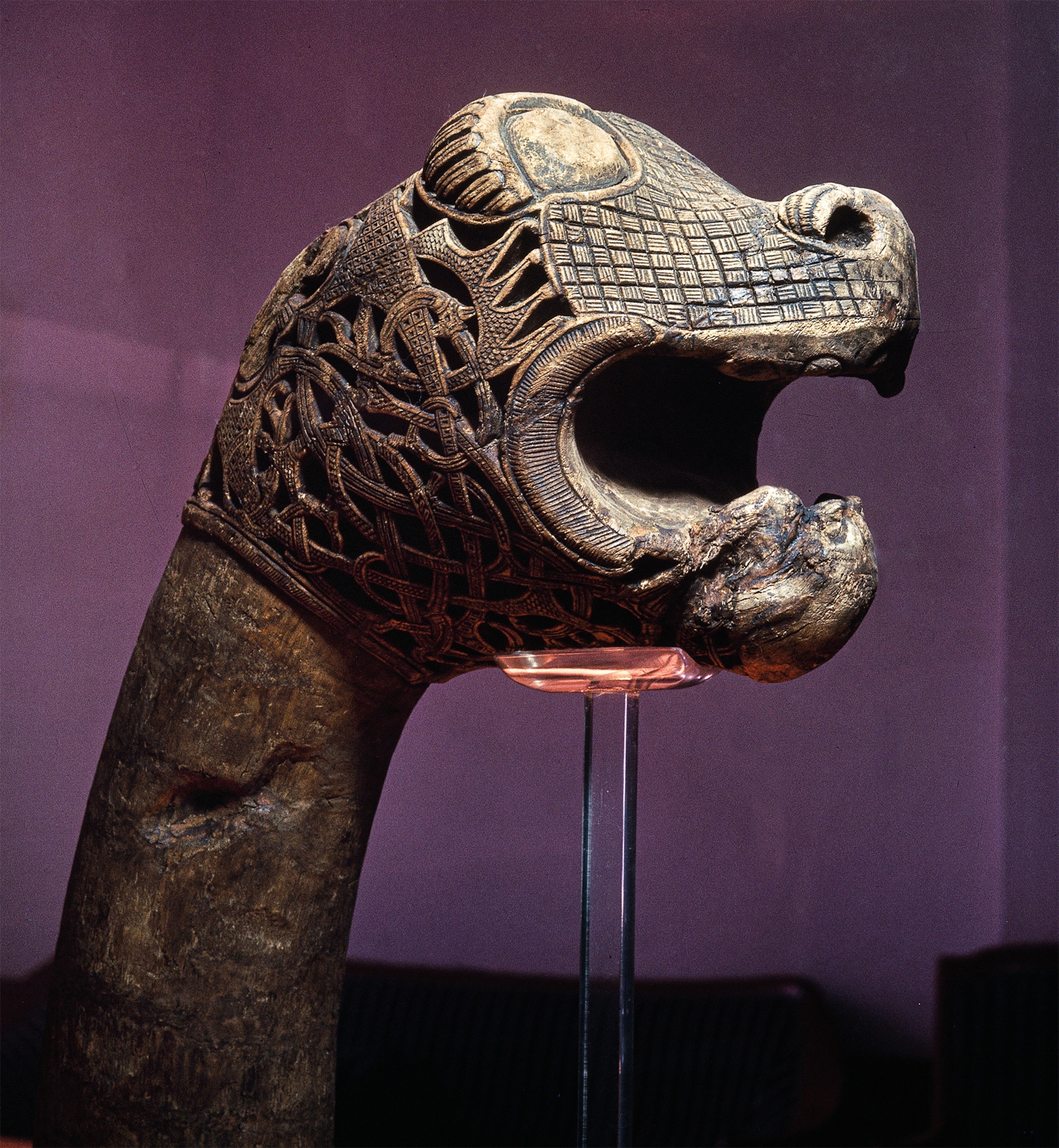 This early ninth-century dragon head, housed at the Viking ship museum in Oslo, Norway, is one of four found at the Osberg ship burial.