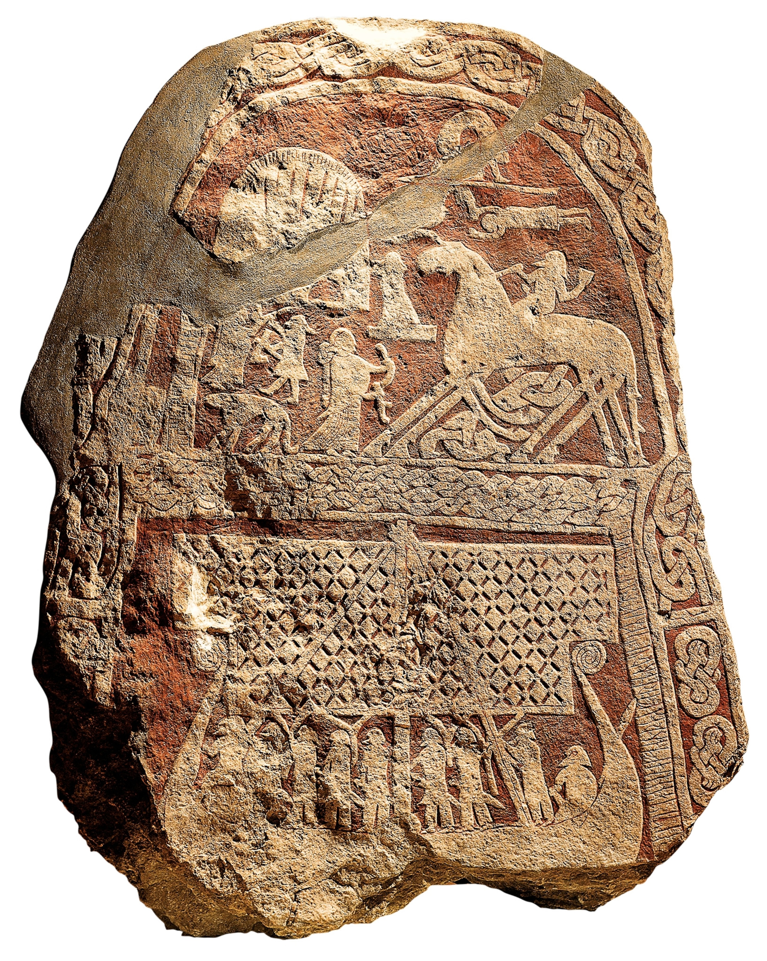 This 10th-century stela represents either a fallen warrior in the afterlife or the god Odin. It was found on Gotland, and is now at Swedish History Museum in Stockholm.