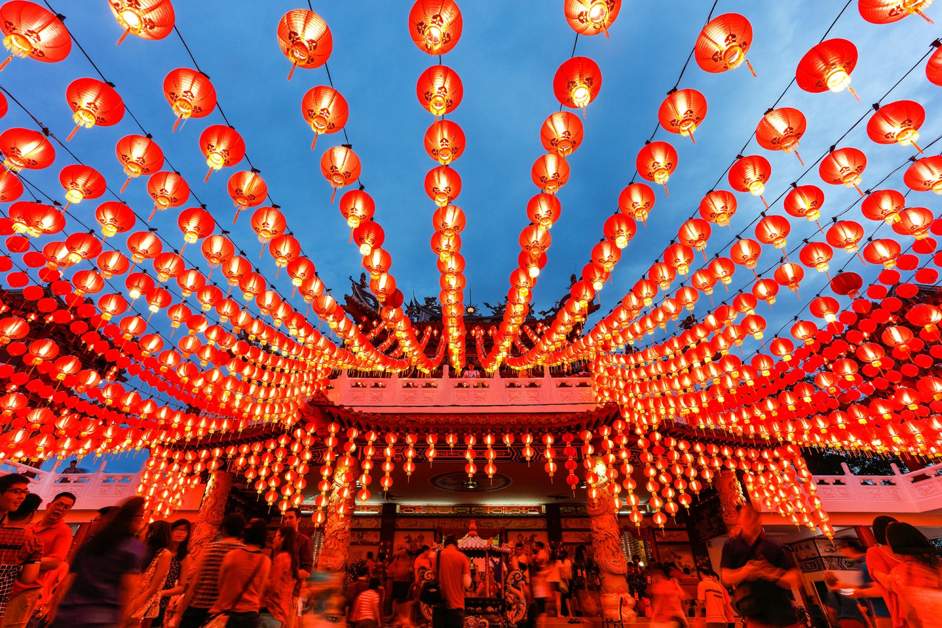 lanterns in a temple during the Chinese New Year in Kuala Lumpur, Malaysia