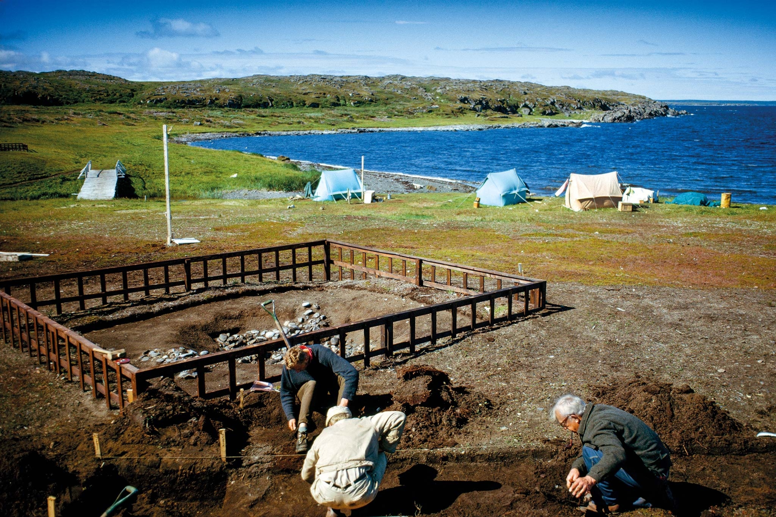 Photographed in 1964 for National Geographic, a team lead by Norwegian archaeologists search for Viking artifacts at L’Anse aux Meadows in Newfoundland.