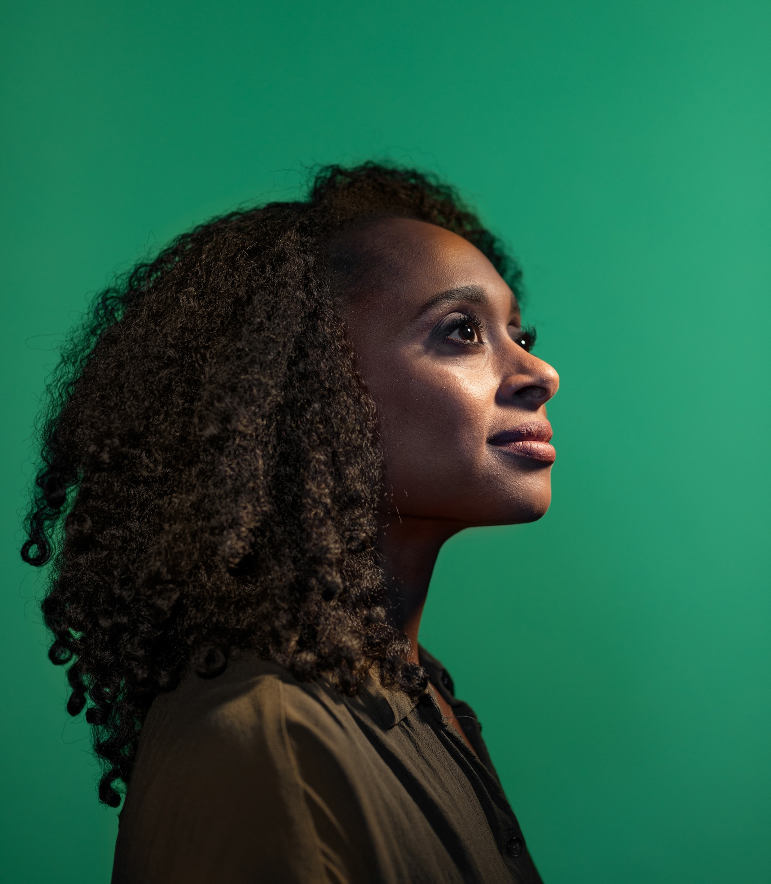 Picture of a woman on green background