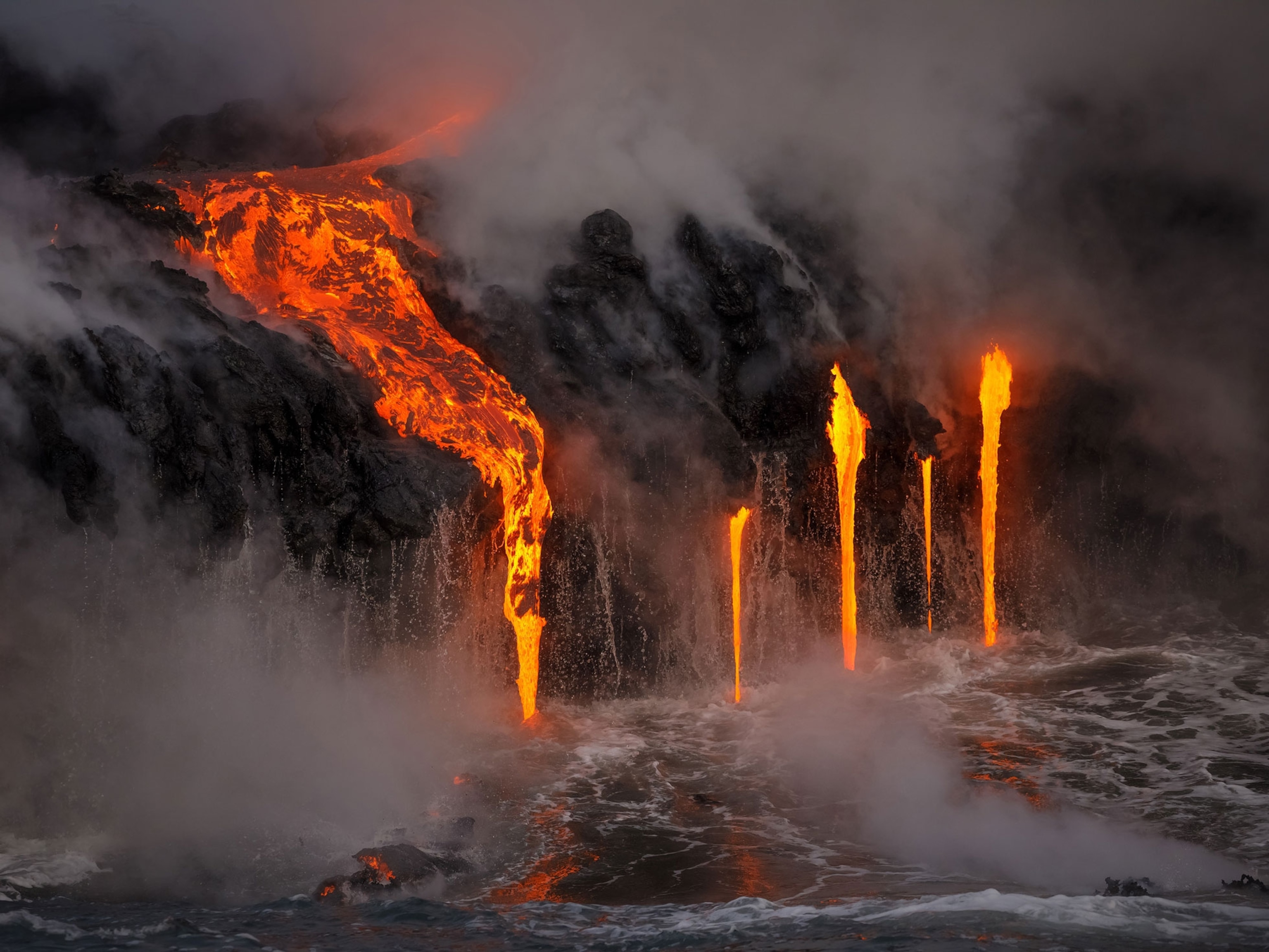lava flows from the Kilauea Volcano in Hawaii.