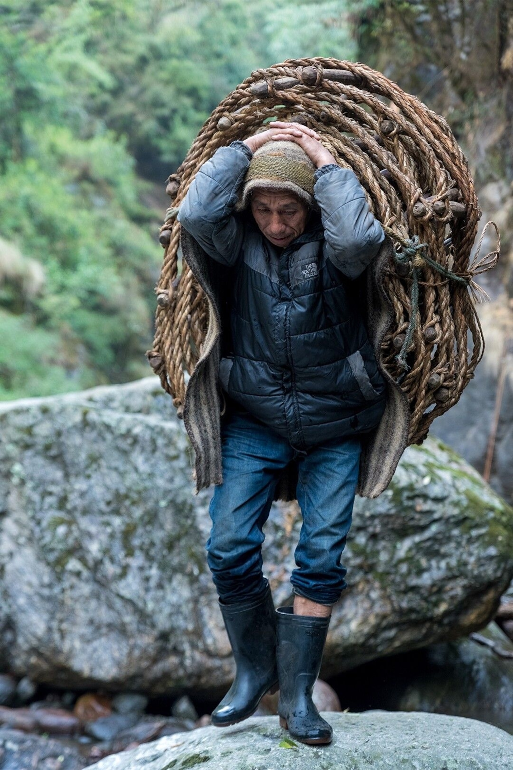 The honey hunter carrying honey-collection basket