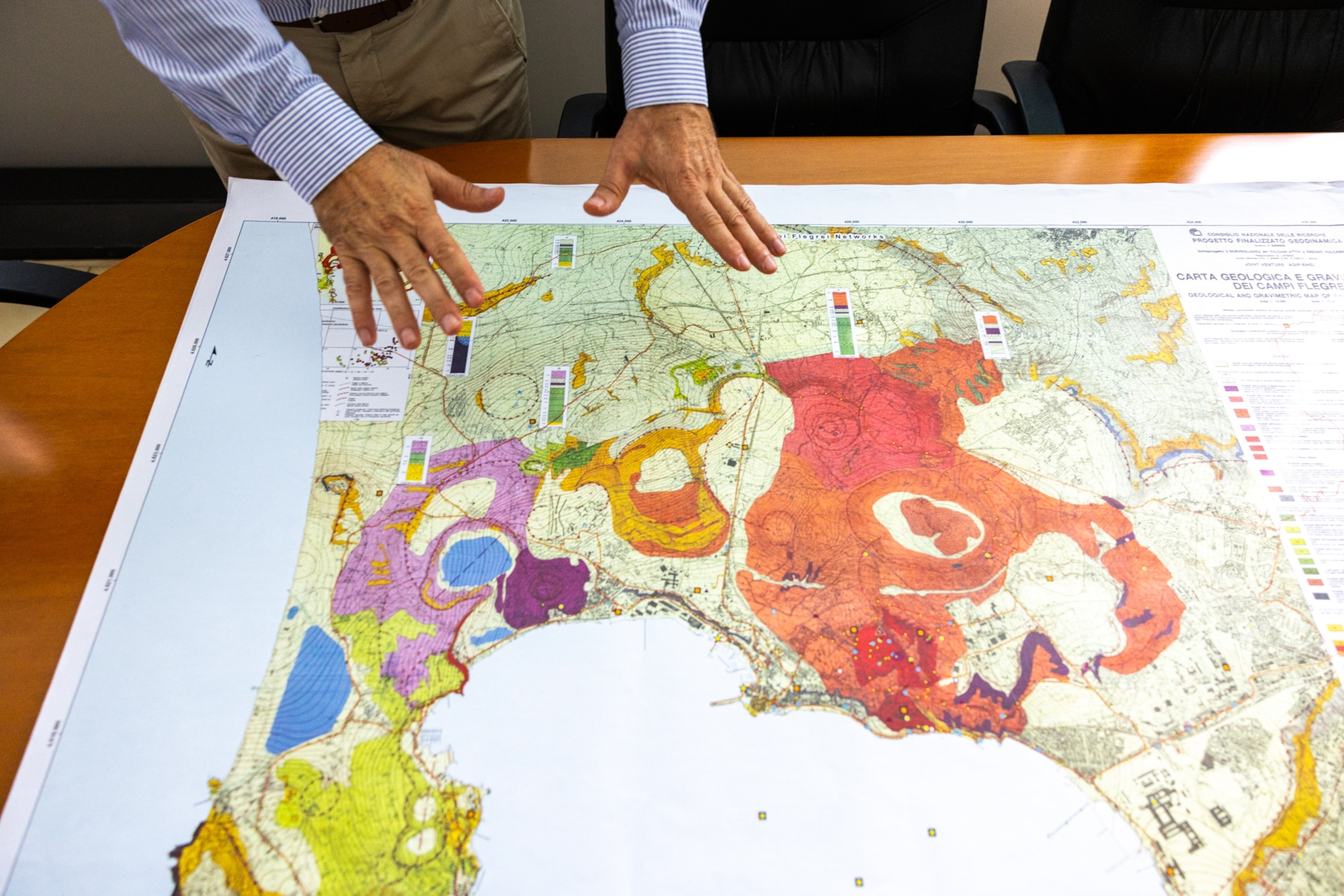 A map of the Campi Flegrei volcanic topography on the desk of the director of the Osservatorio Vesuviano of Naples.
