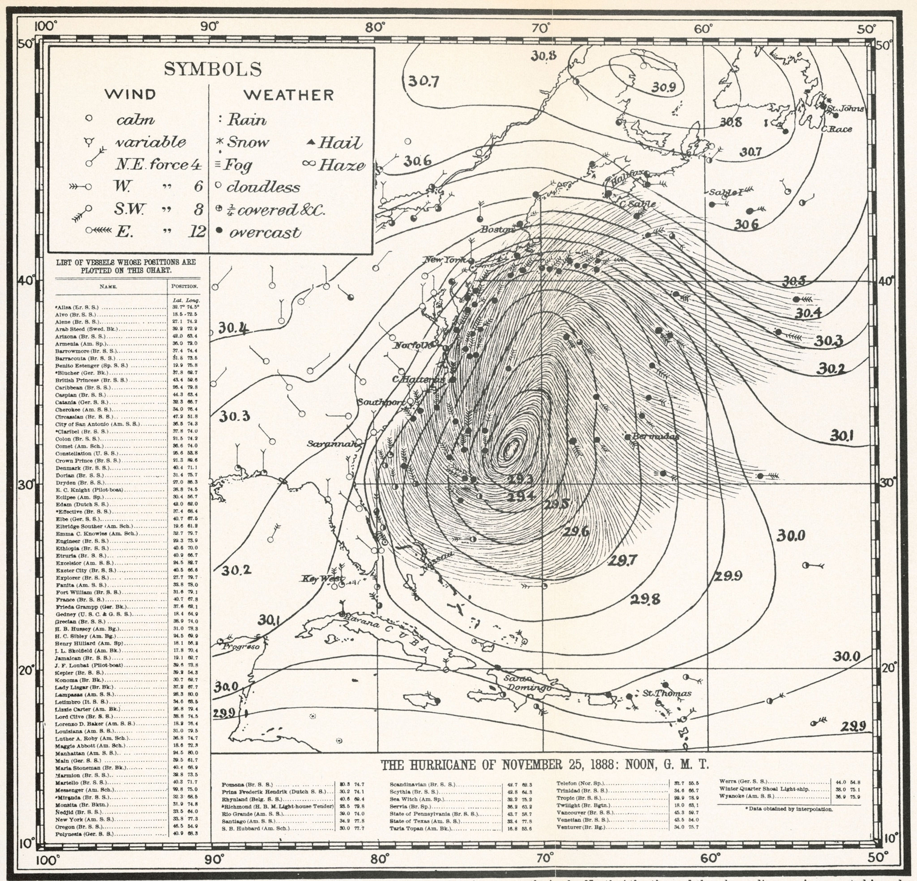 a map of the hurricane season in 1890