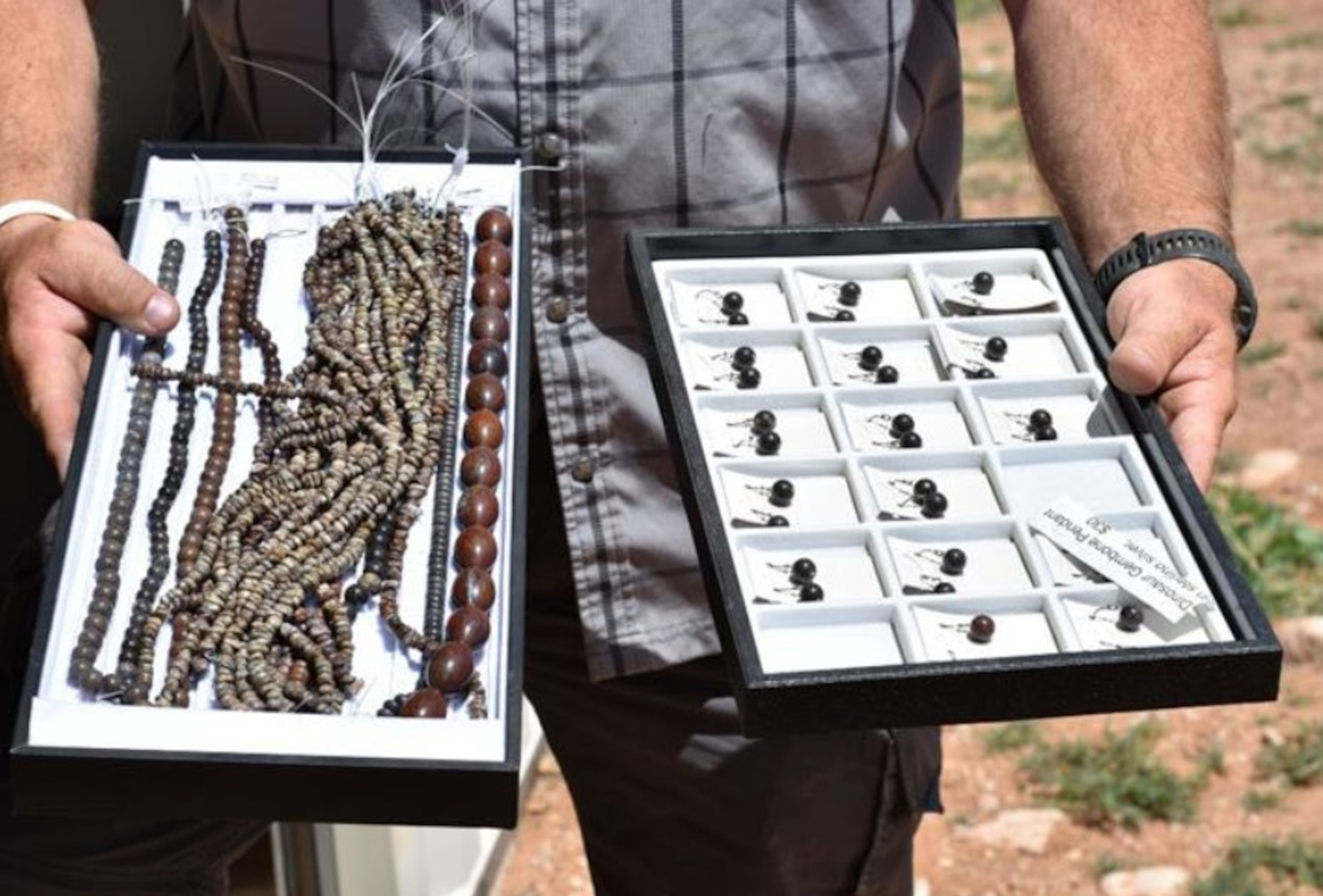 Jewelry made from dinosaur bones.