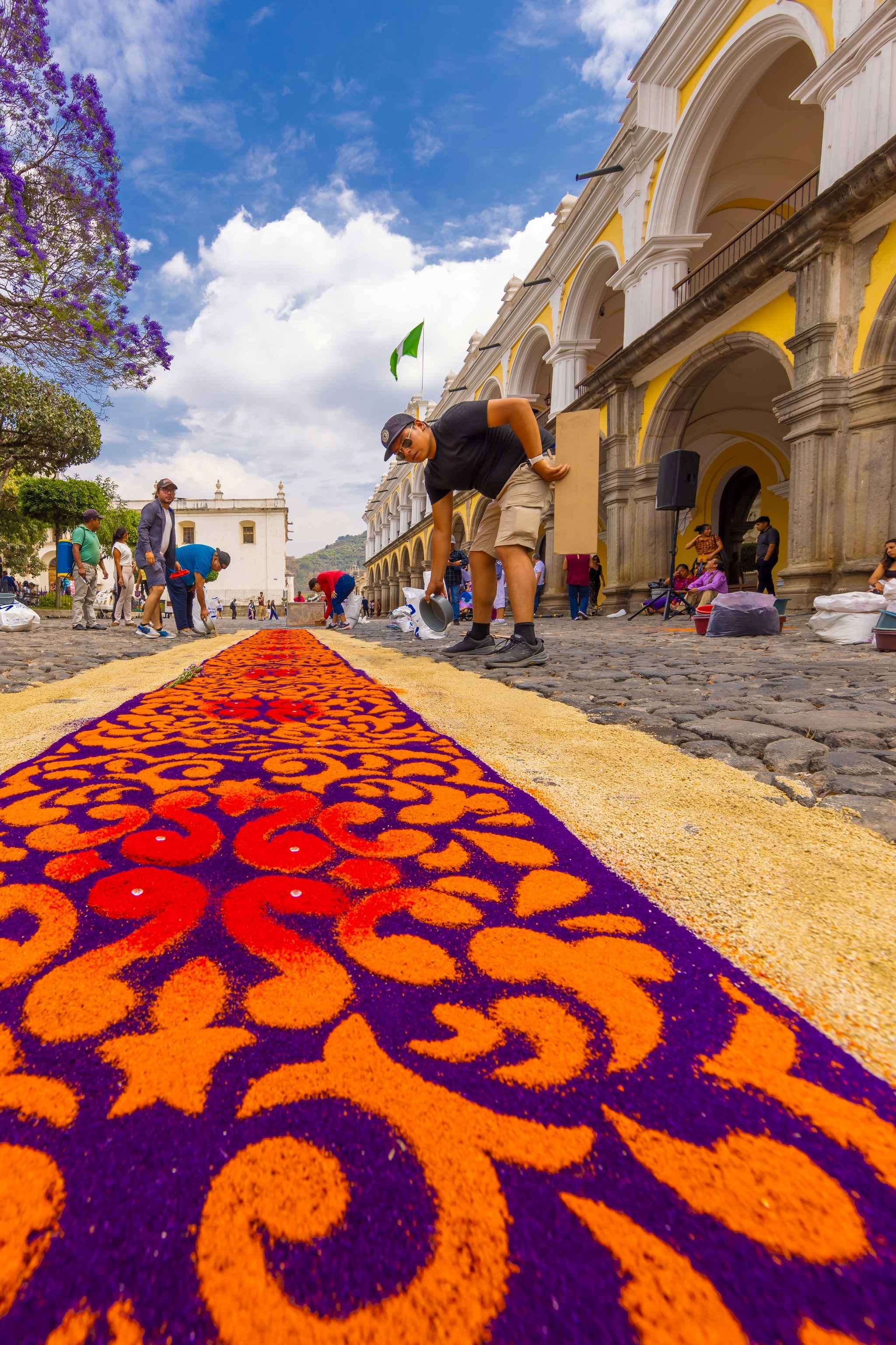 Alfombras, intricate floral works of art, are laid out in the streets like carpets as part of the Semana Santa festivities in Guatemala.