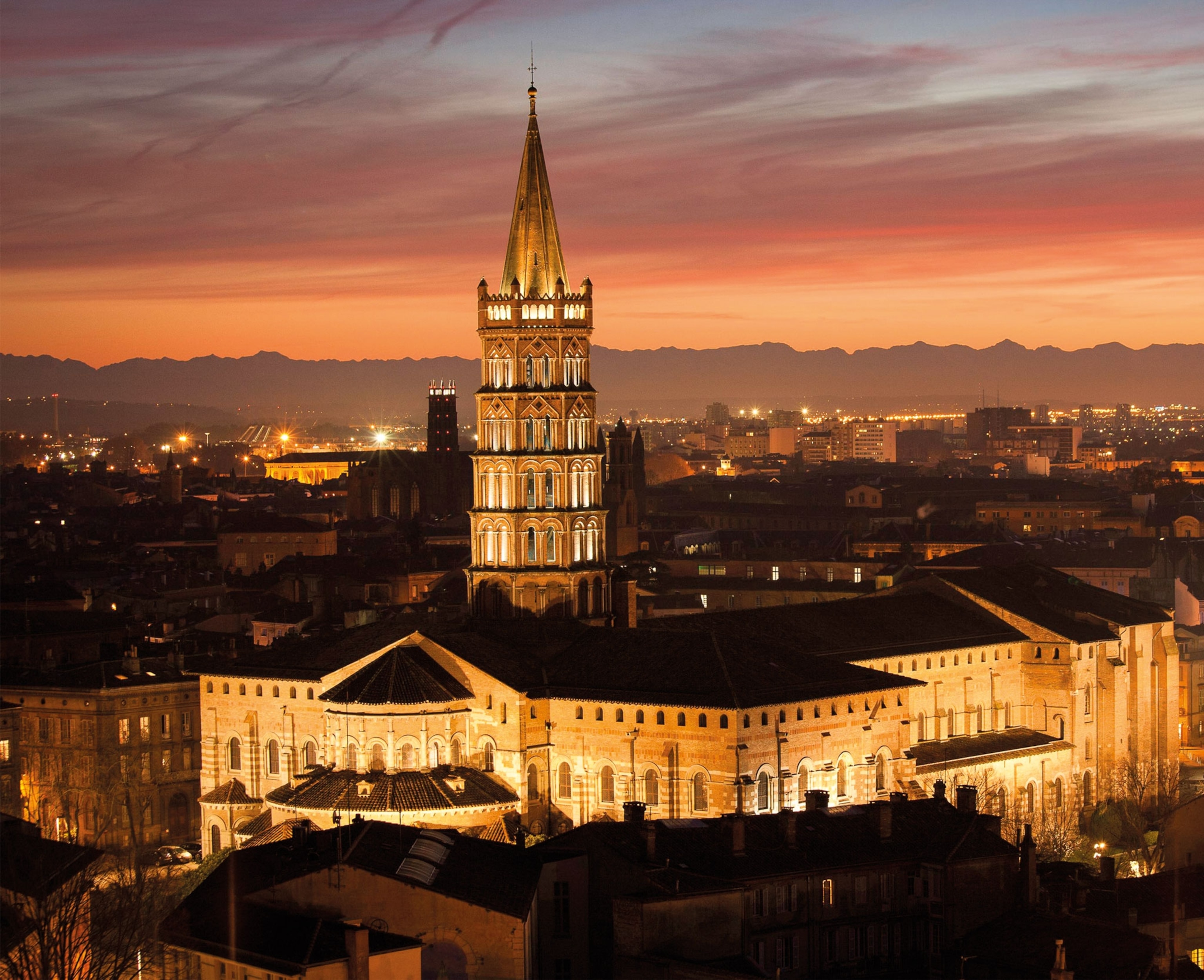 the eight-sided bell tower of the Basilica of Saint-Sernin soaring over Toulouse