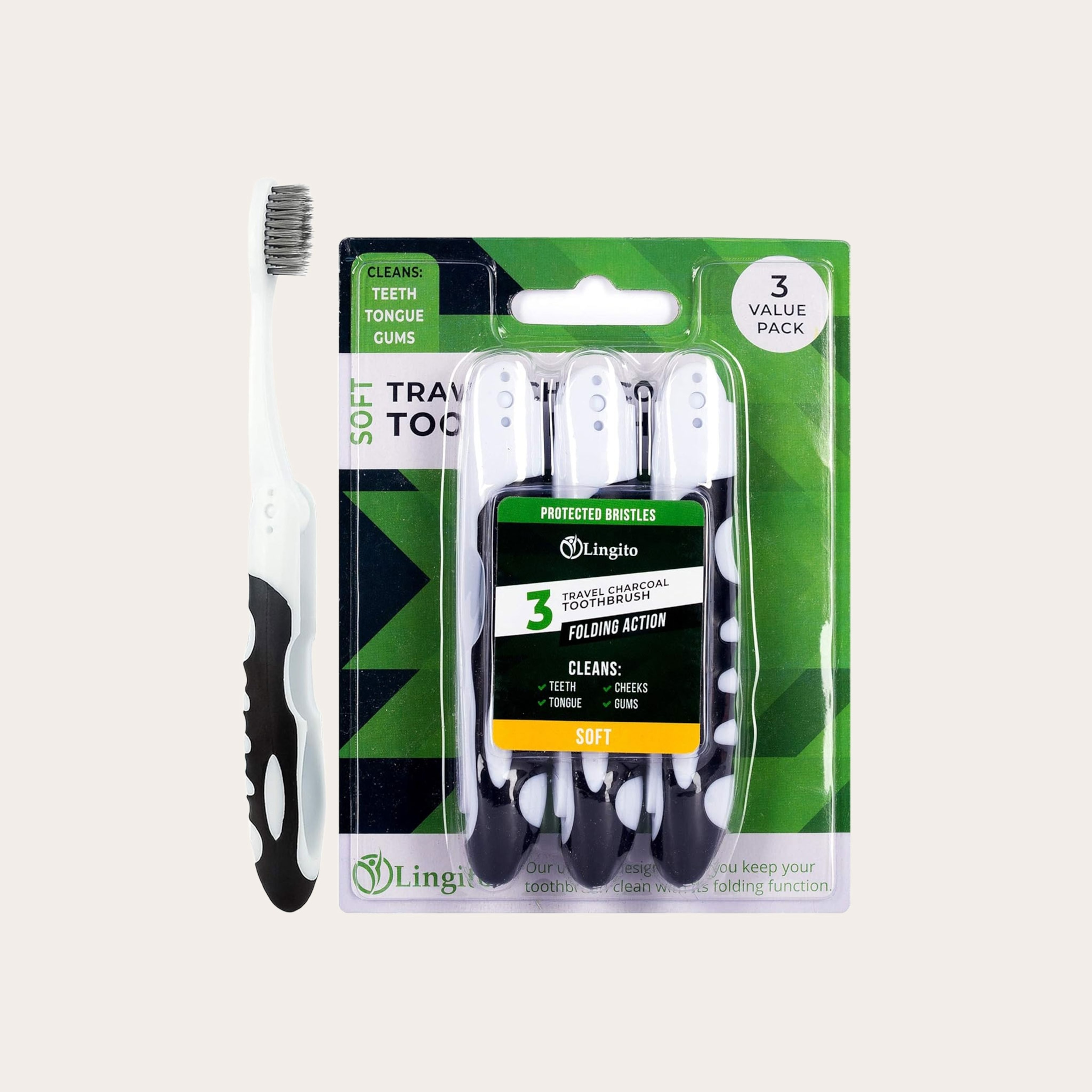 Pack of three toothbrushes.