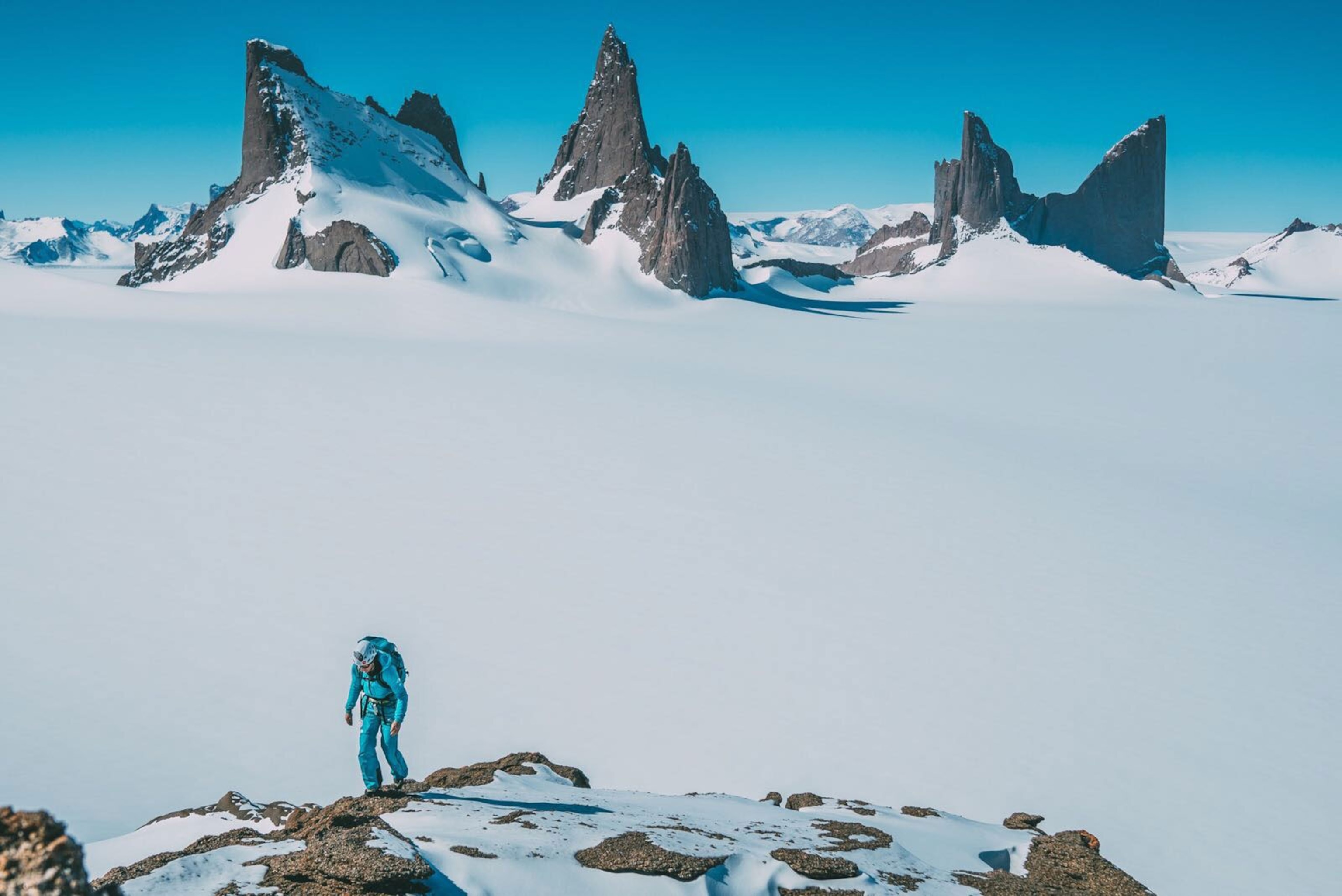 climber Anna Pfaff climbing in Antarctica