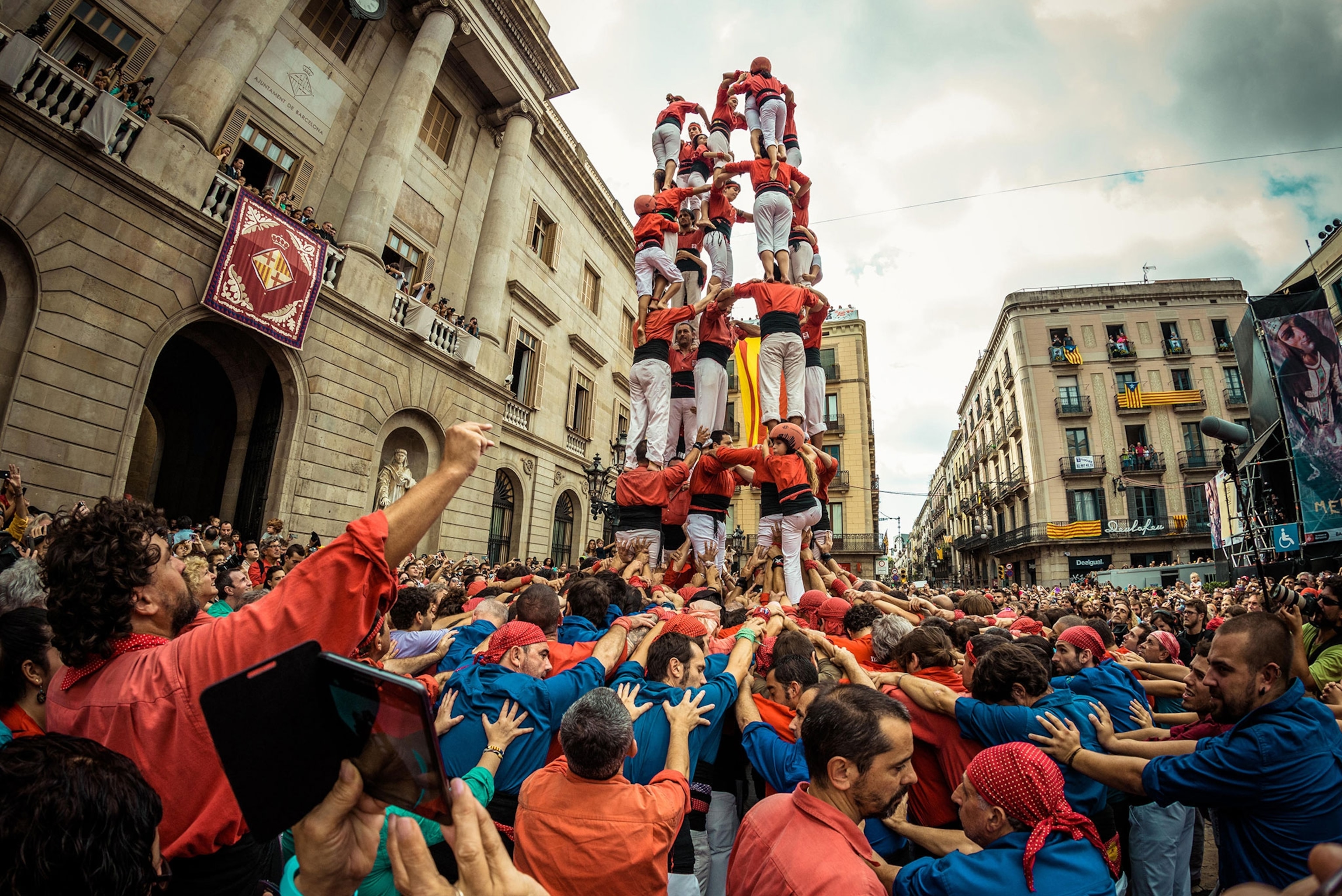 a human tower in Catalonia, Spain