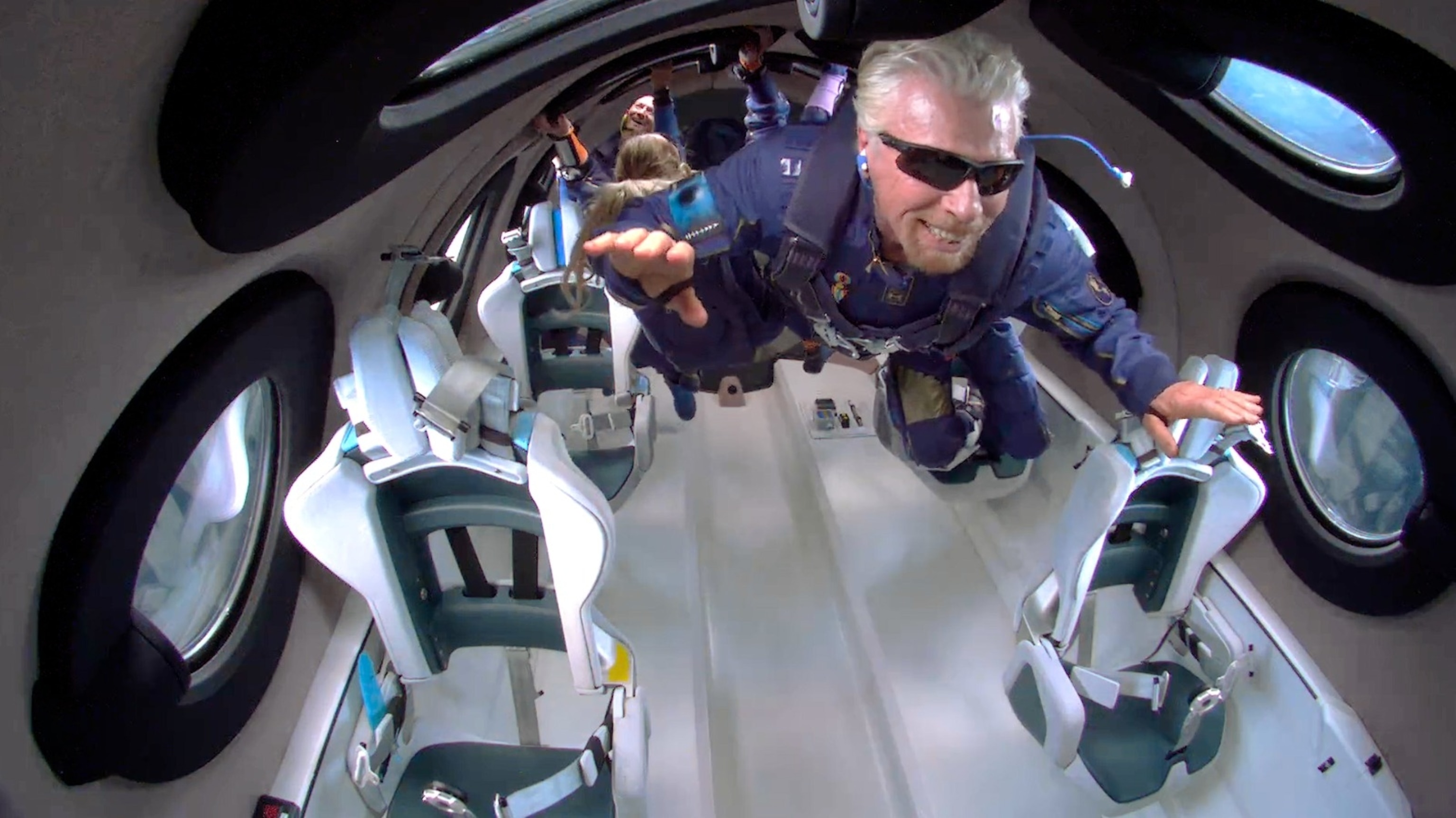 Richard Branson floating during Unity 22 launch.