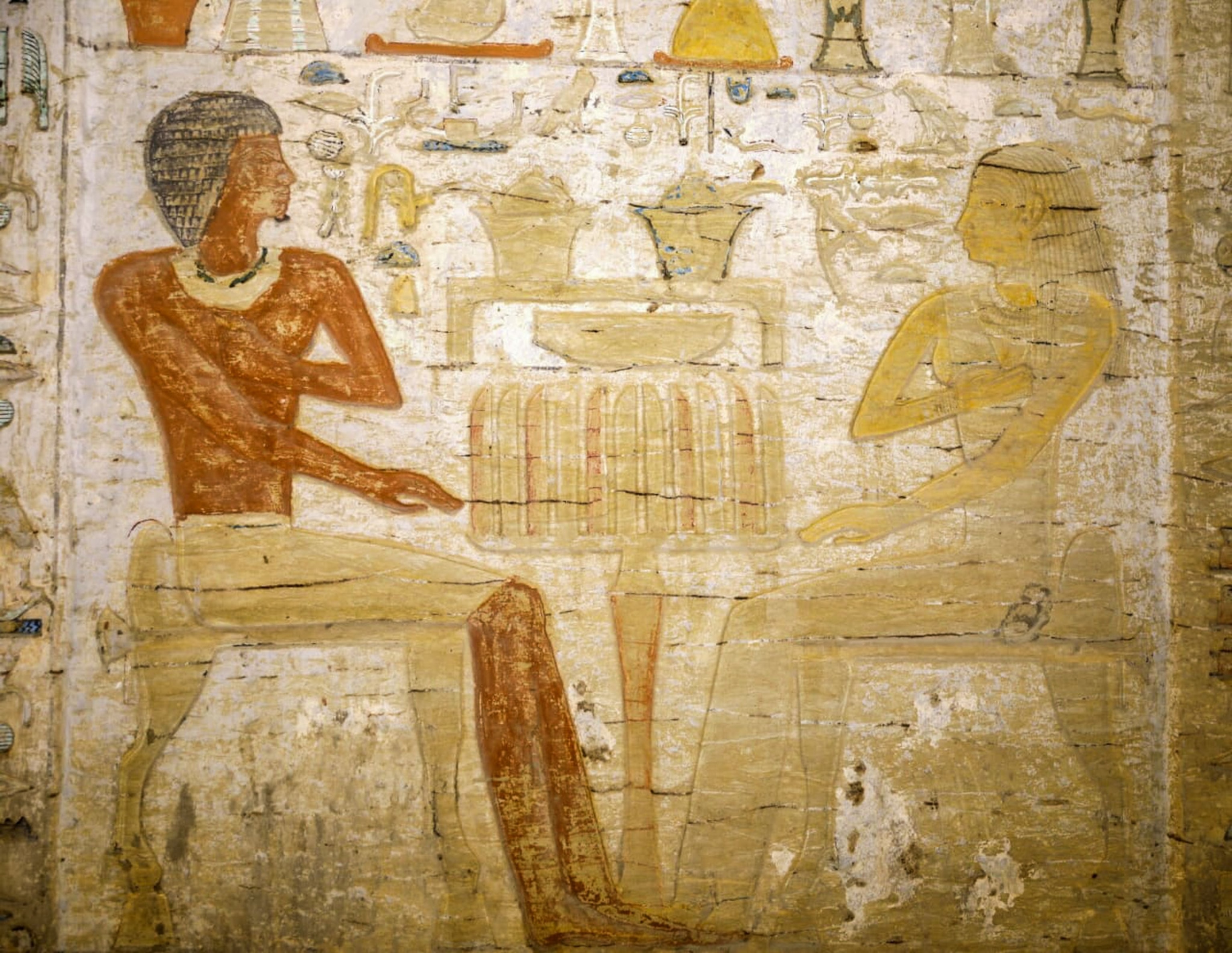 drawings on a wall in a tomb in Egypt