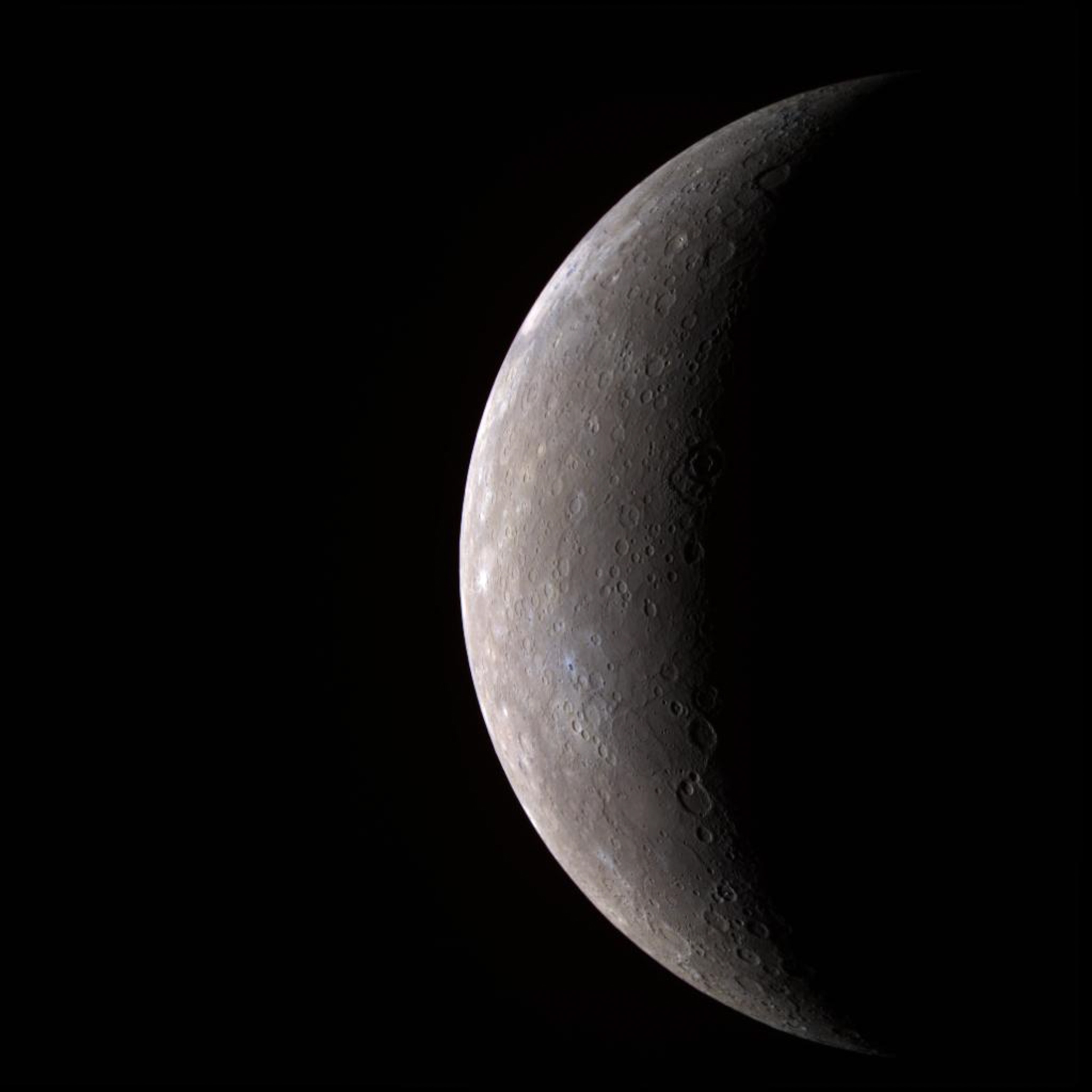 Mercury as seen on approach by the Messenger spacecraft during a 2008 flyby of the planet.