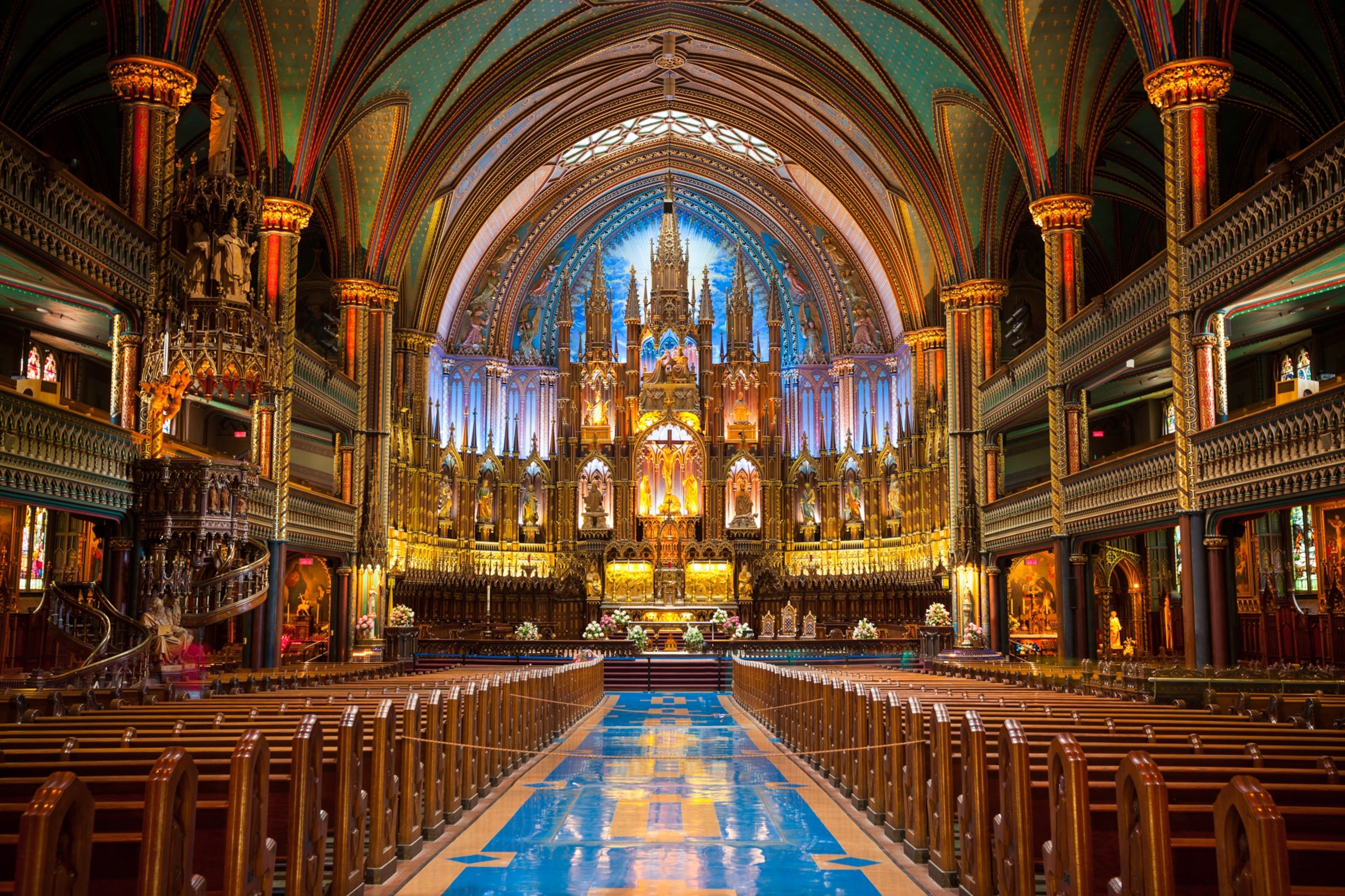 the interior of Notre Dame Basilica in Montreal, Quebec