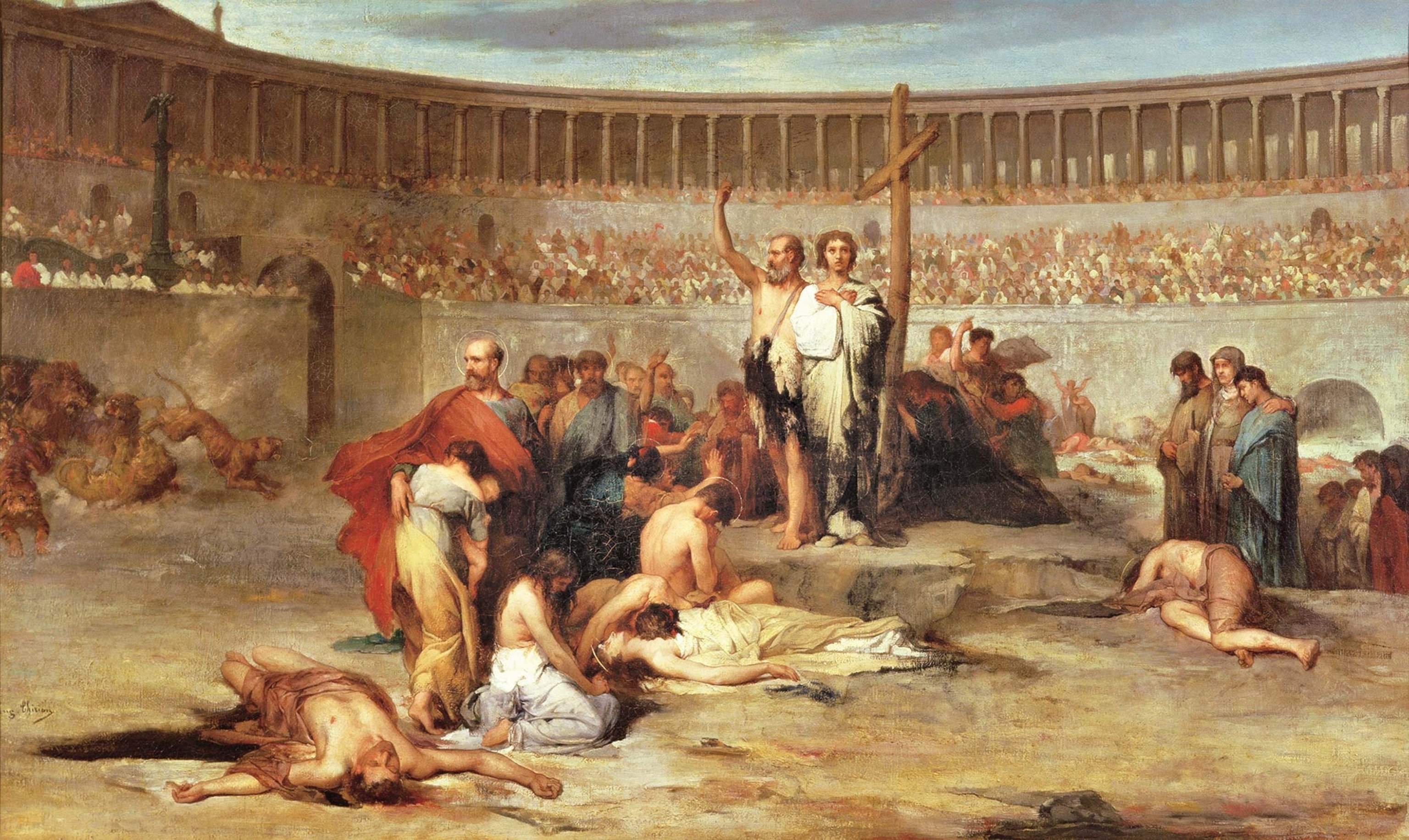 An Impressionist painting shows Christian martyrs lying and dying in a Colosseum