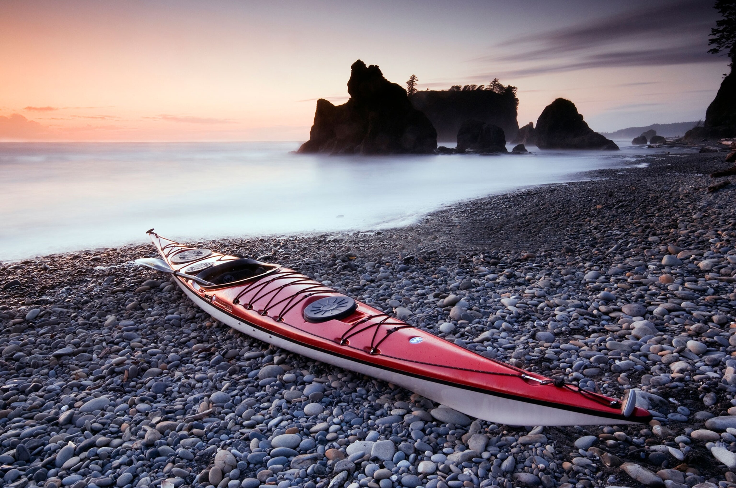 a sea kayak on the shore in Olympic National Park