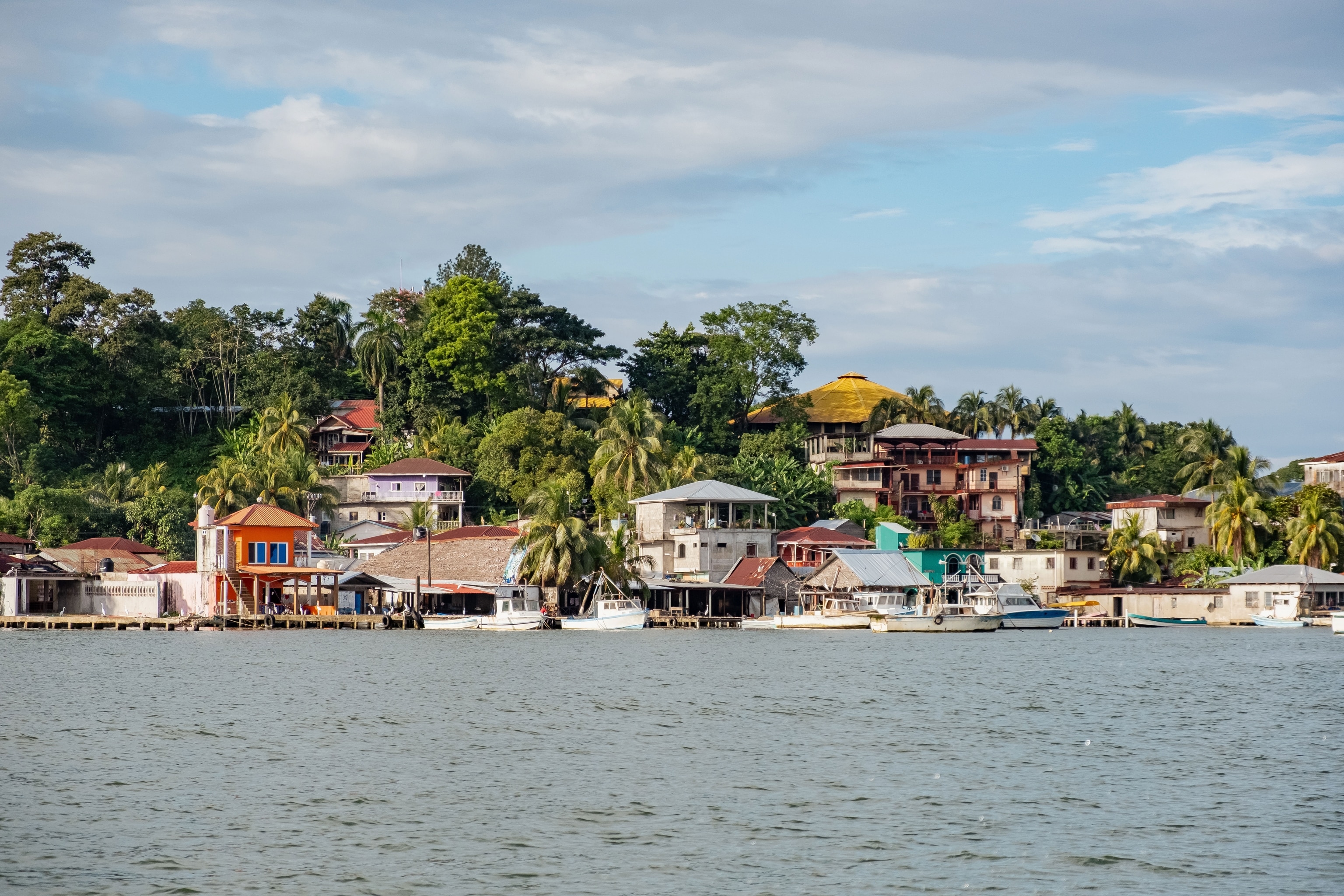 Livingston seen from the Río Dulce estuary.