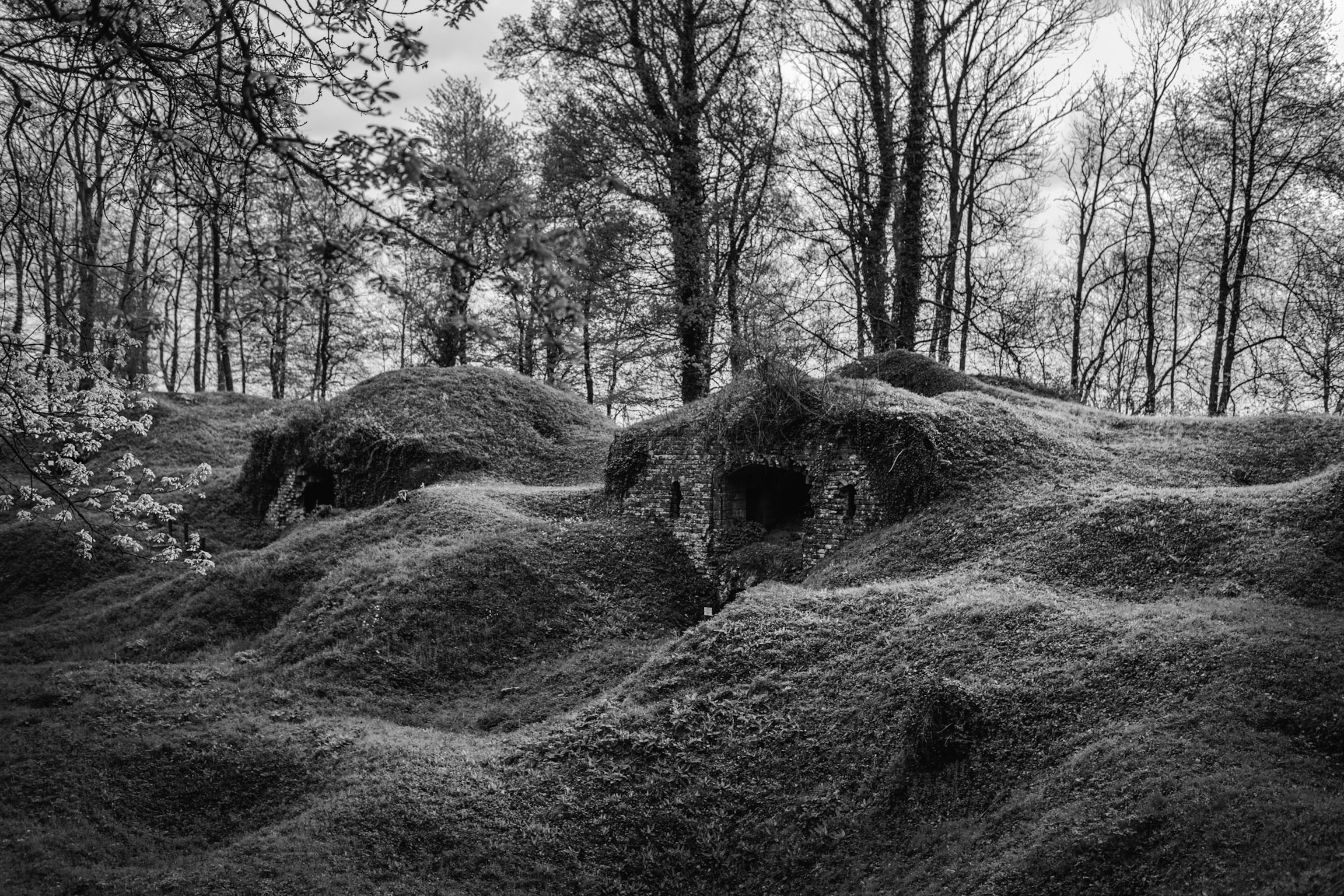 artillery barrages pockmarking the ruins of a fort at Chemin des Dames