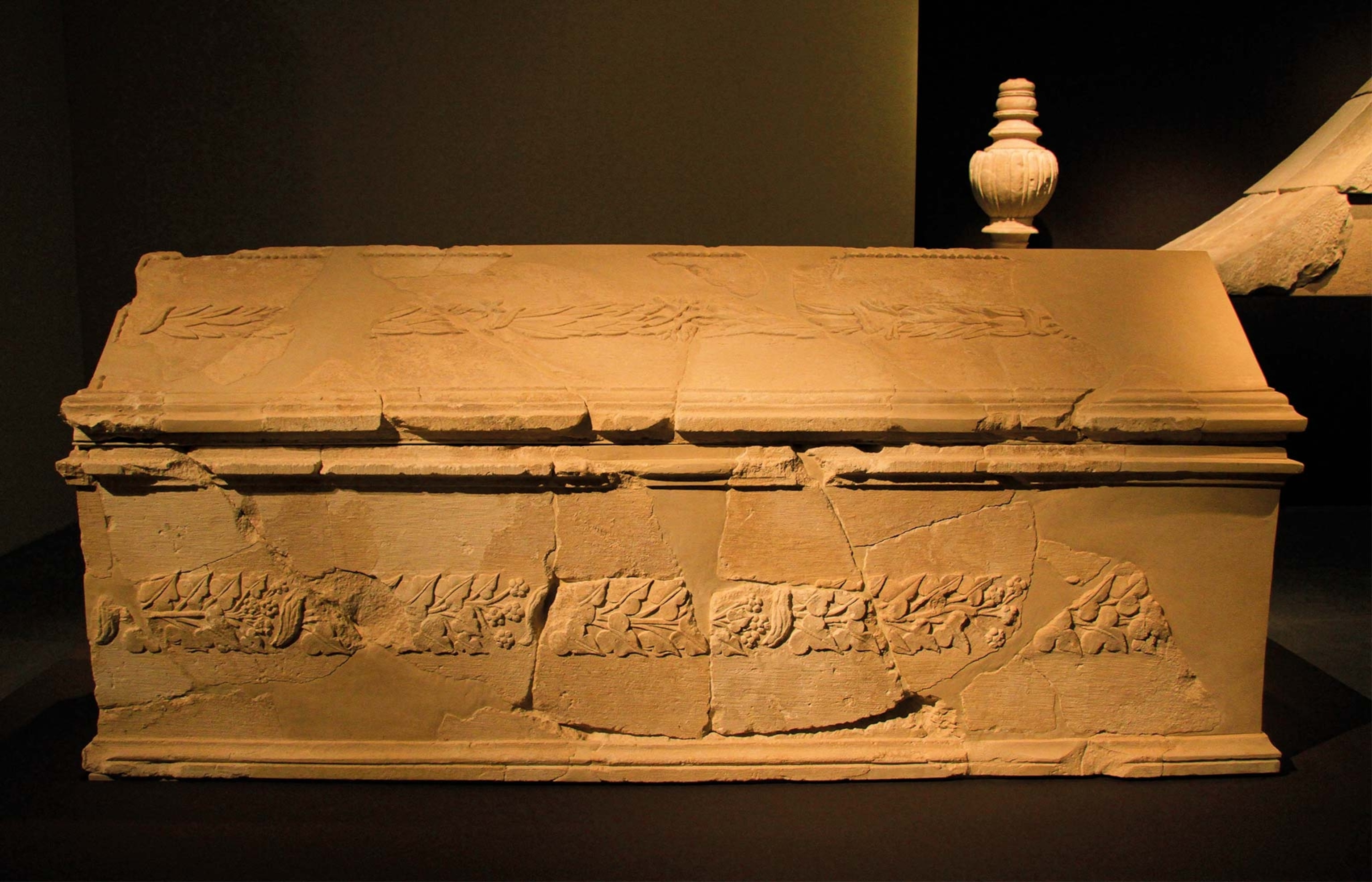 A tan sarcophagus
