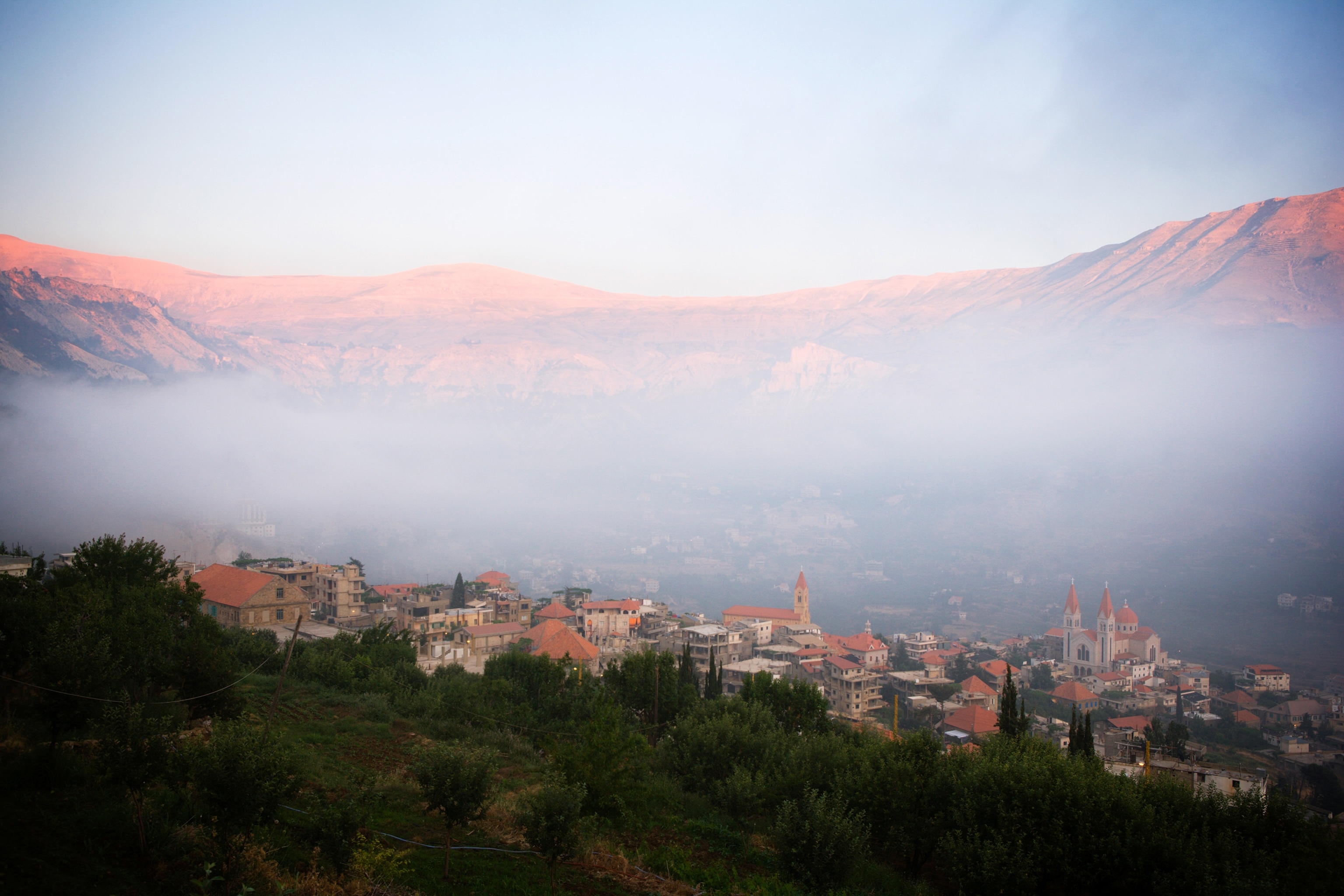 the town of Bcharre in Qaddisha Valley, Lebanon