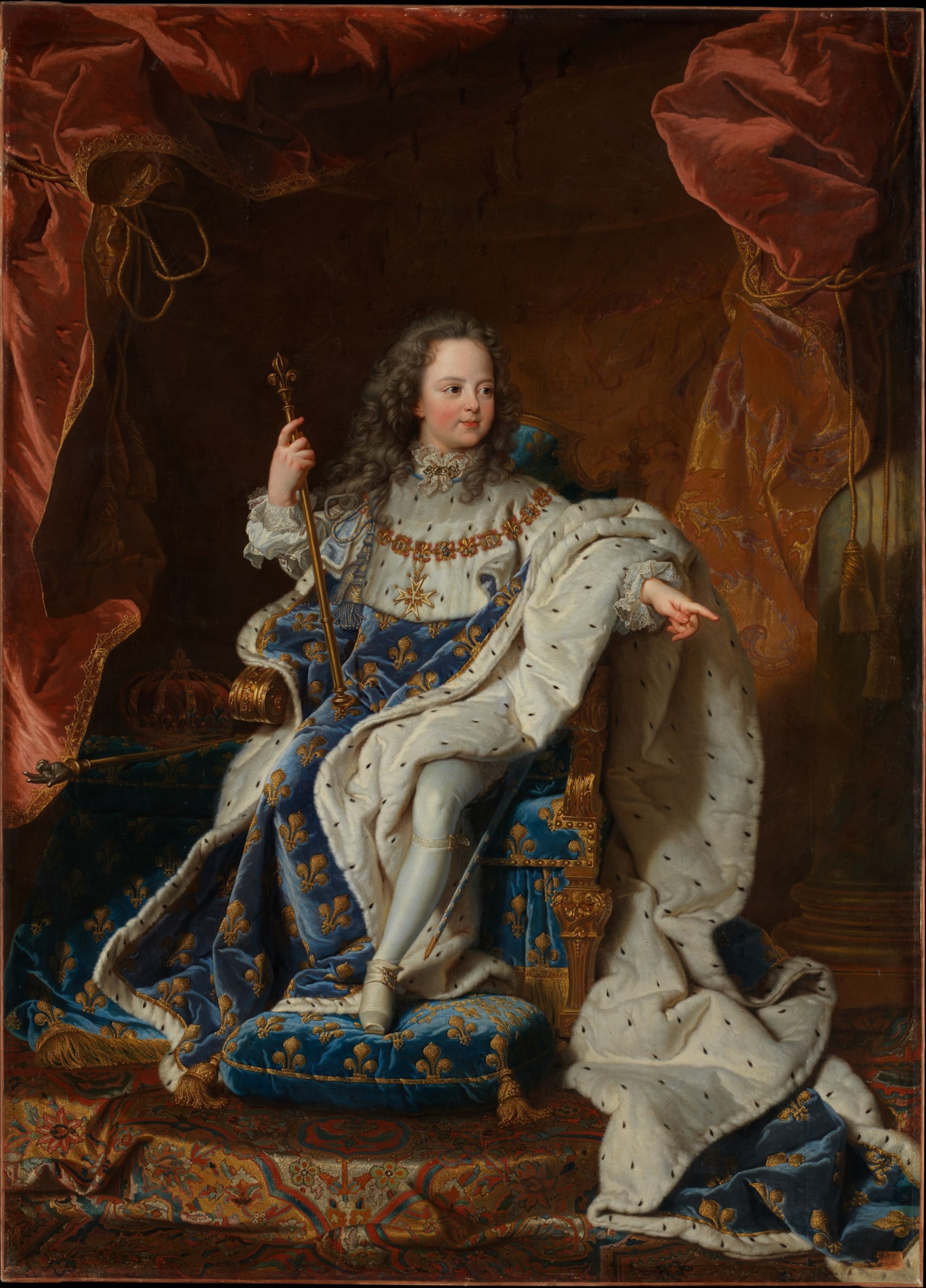 A painting of a young boy, sitting.