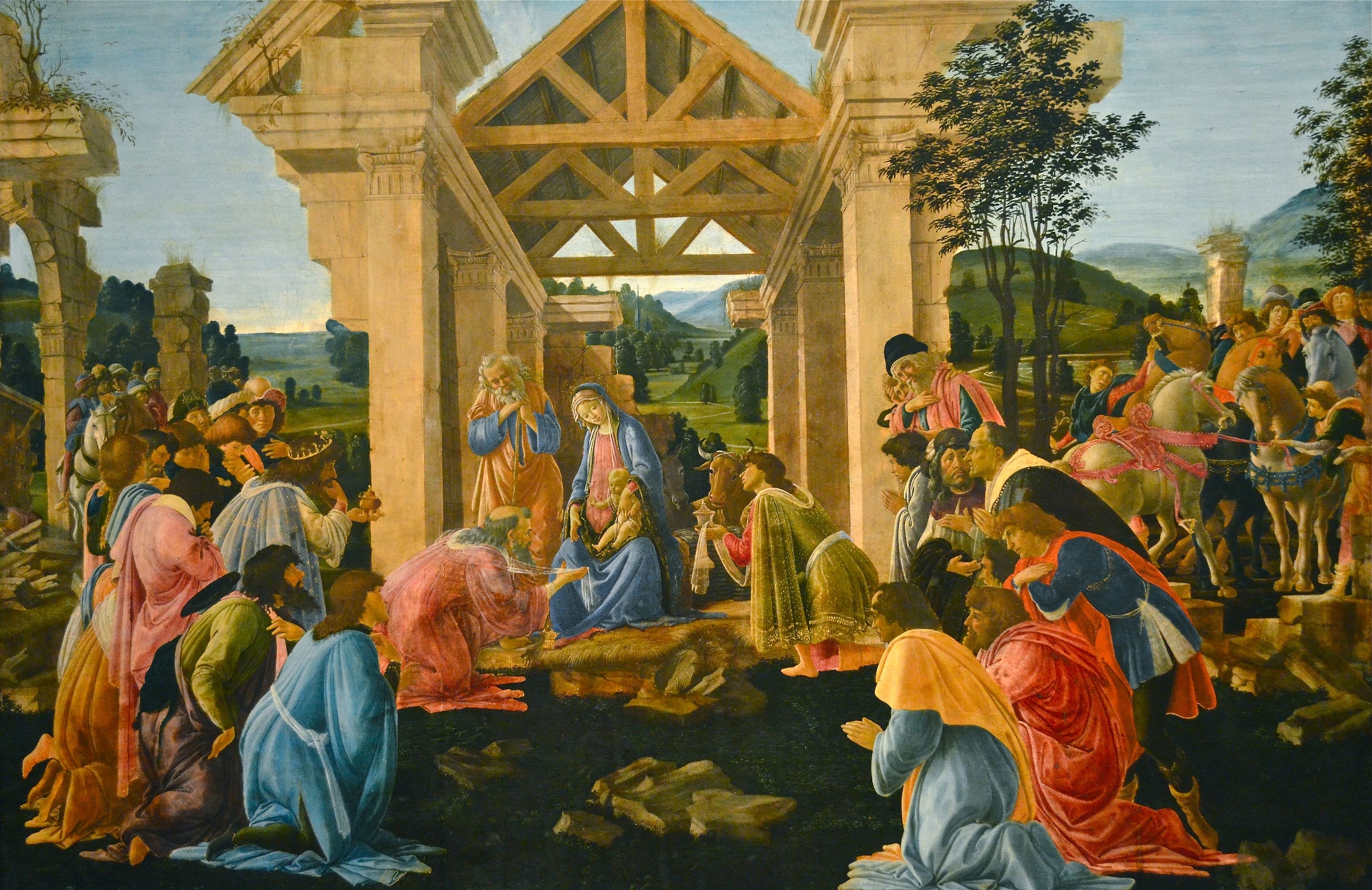 A painting of the birth of Jesus