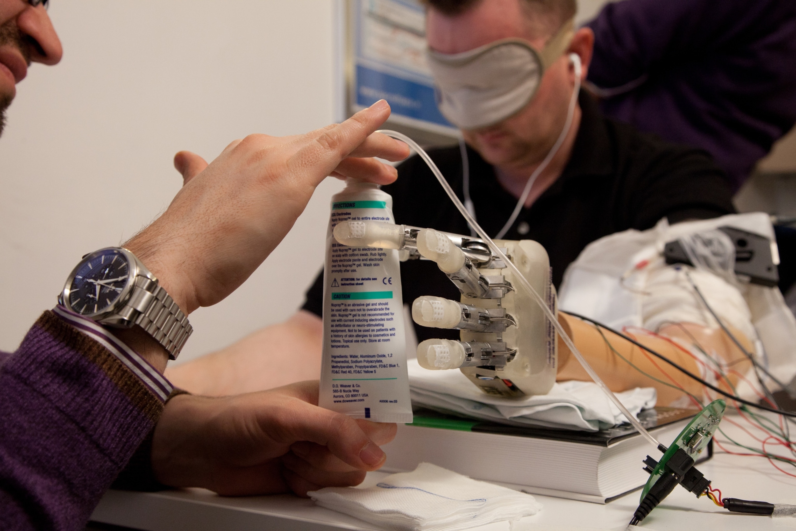 Dennis Aabo Sorensen tests a prosthetic arm with sensory feedback in a laboratory in Rome in March 2013.