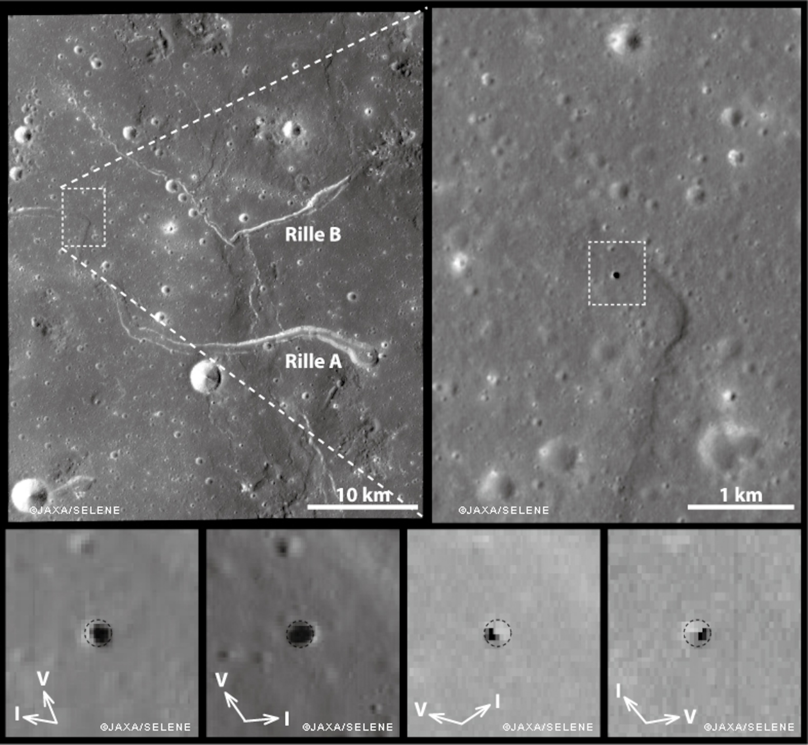 Images of the Marius Hills pit as observed under different solar illumination conditions by the SELENE/Kaguya Terrain Camera and Multiband Imager [JAXA/SELENE].