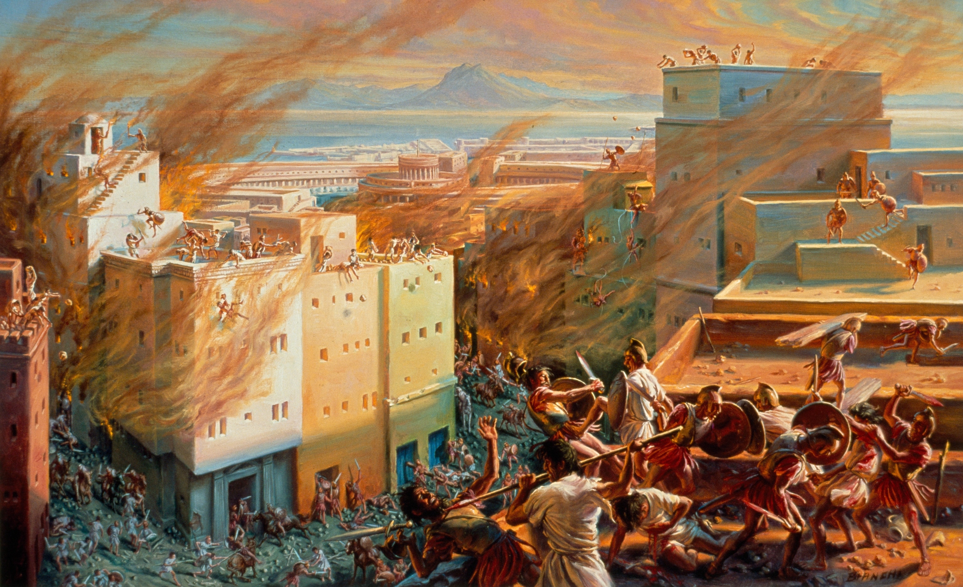 A modern painting of Carthaginians defending their city during the third Punic War in 149 BC.
