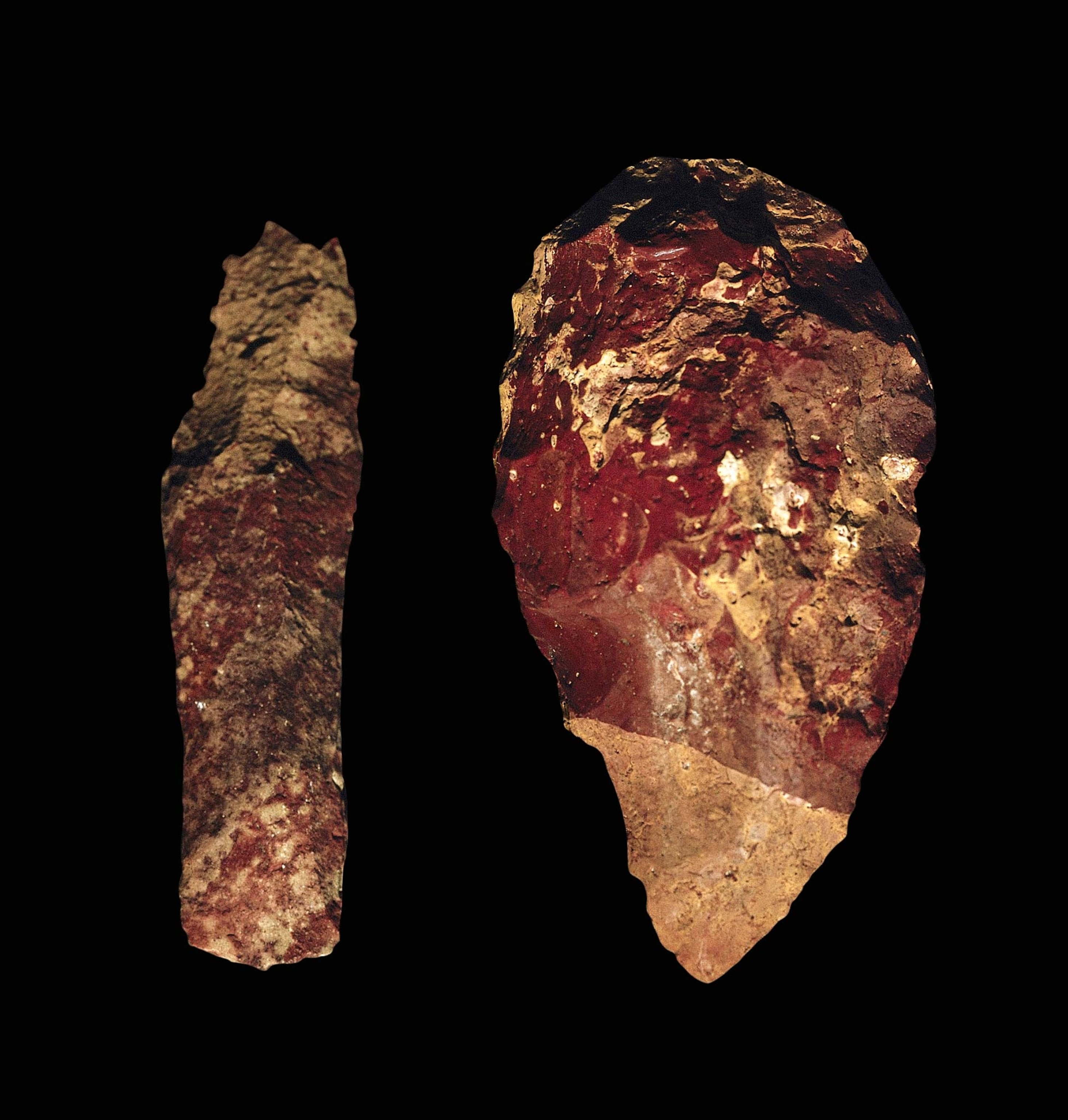 These hand axes were found in Gilf Kebir, indicative of the cave artists' hunter-gatherer lifestyle in the grassy landscape.