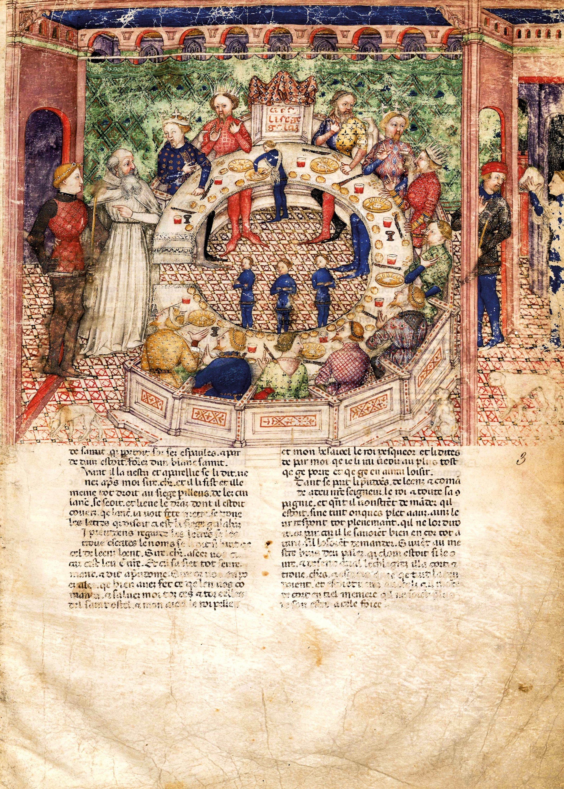 A young Sir Galahad is presented to King Arthur and the Knights of the Round Table in a 14th-century miniature housed at the Bibliothèque Nationale de France in Paris.