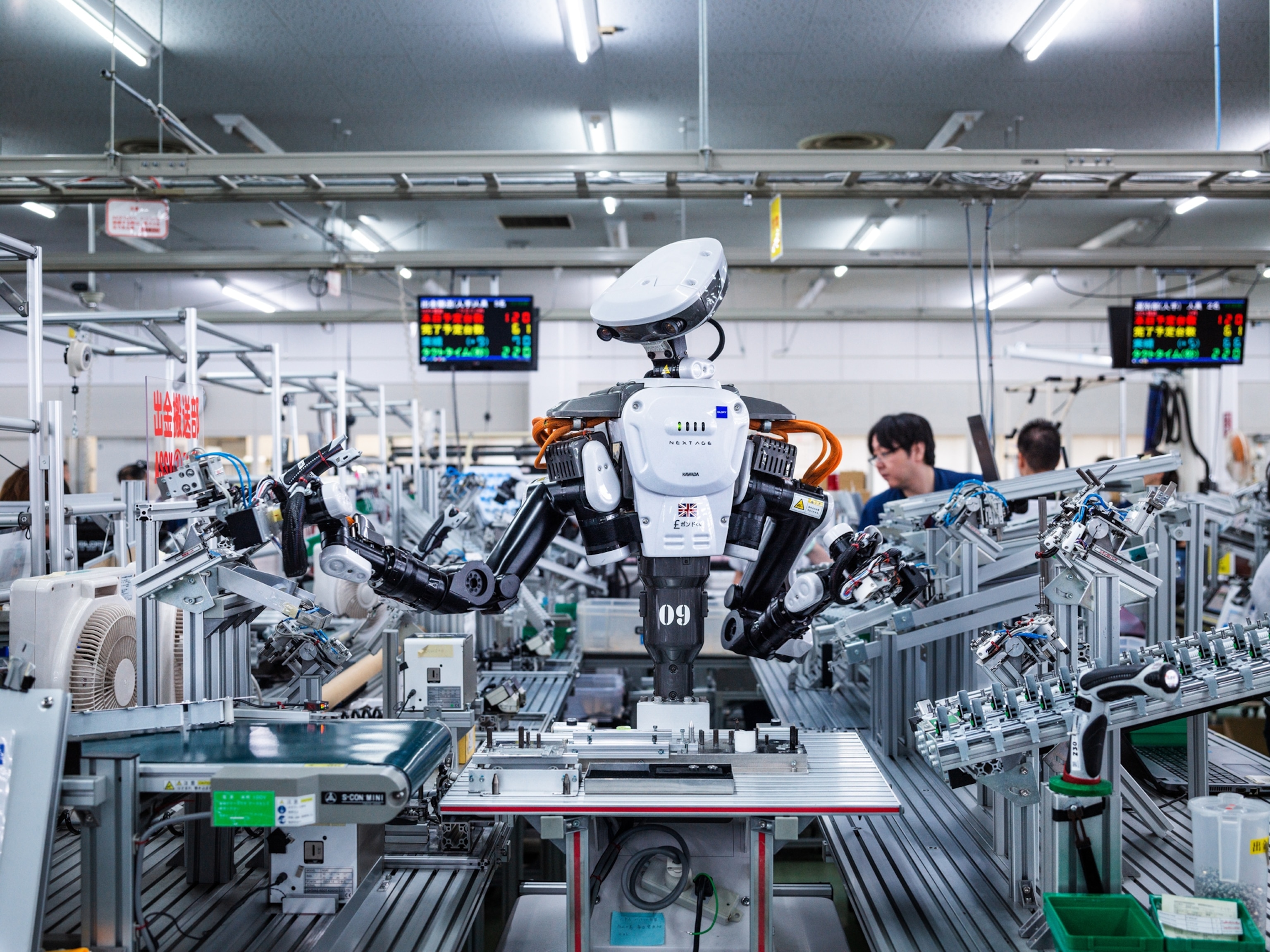 robot and man working together.