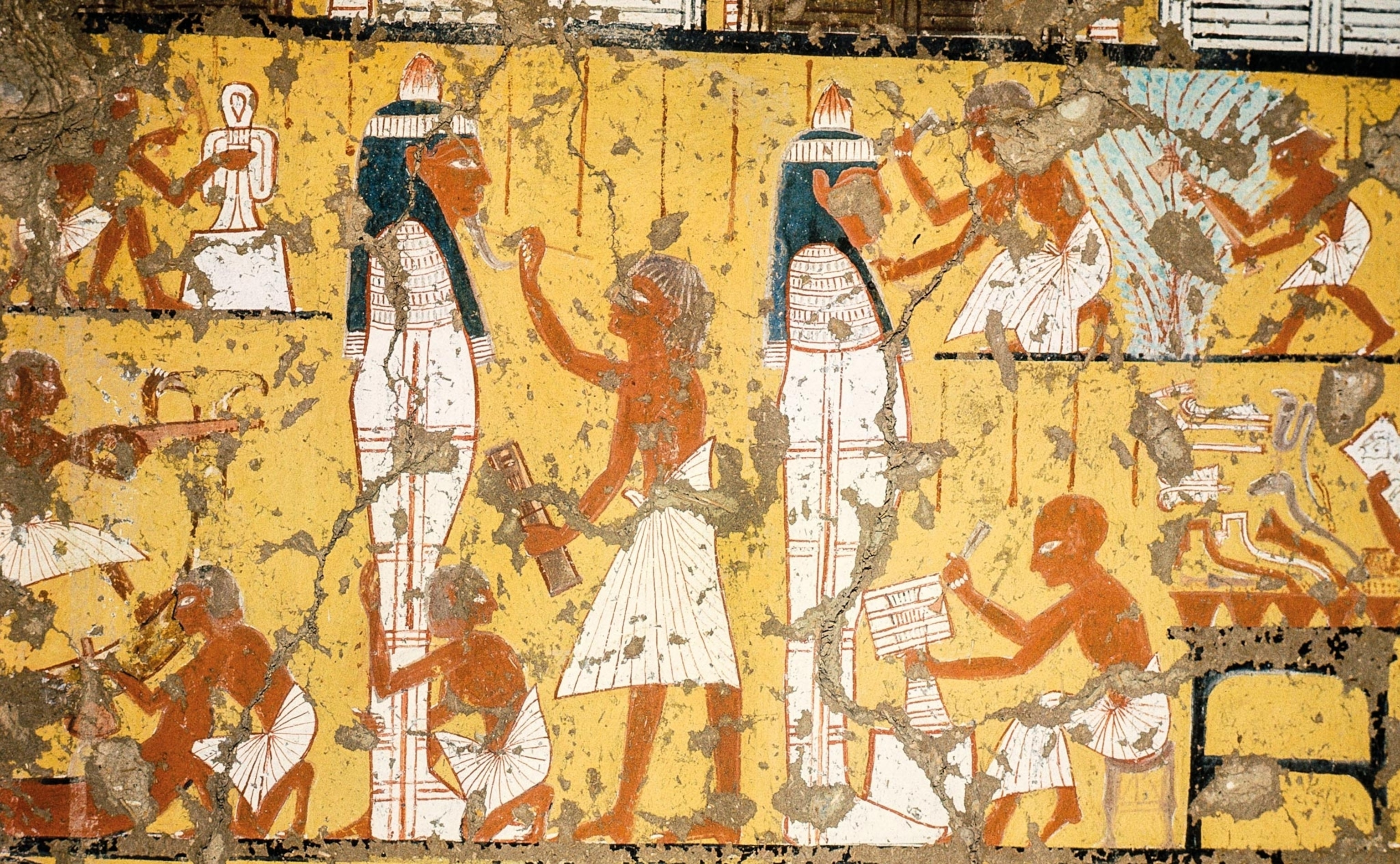 a painting of people painting a coffin
