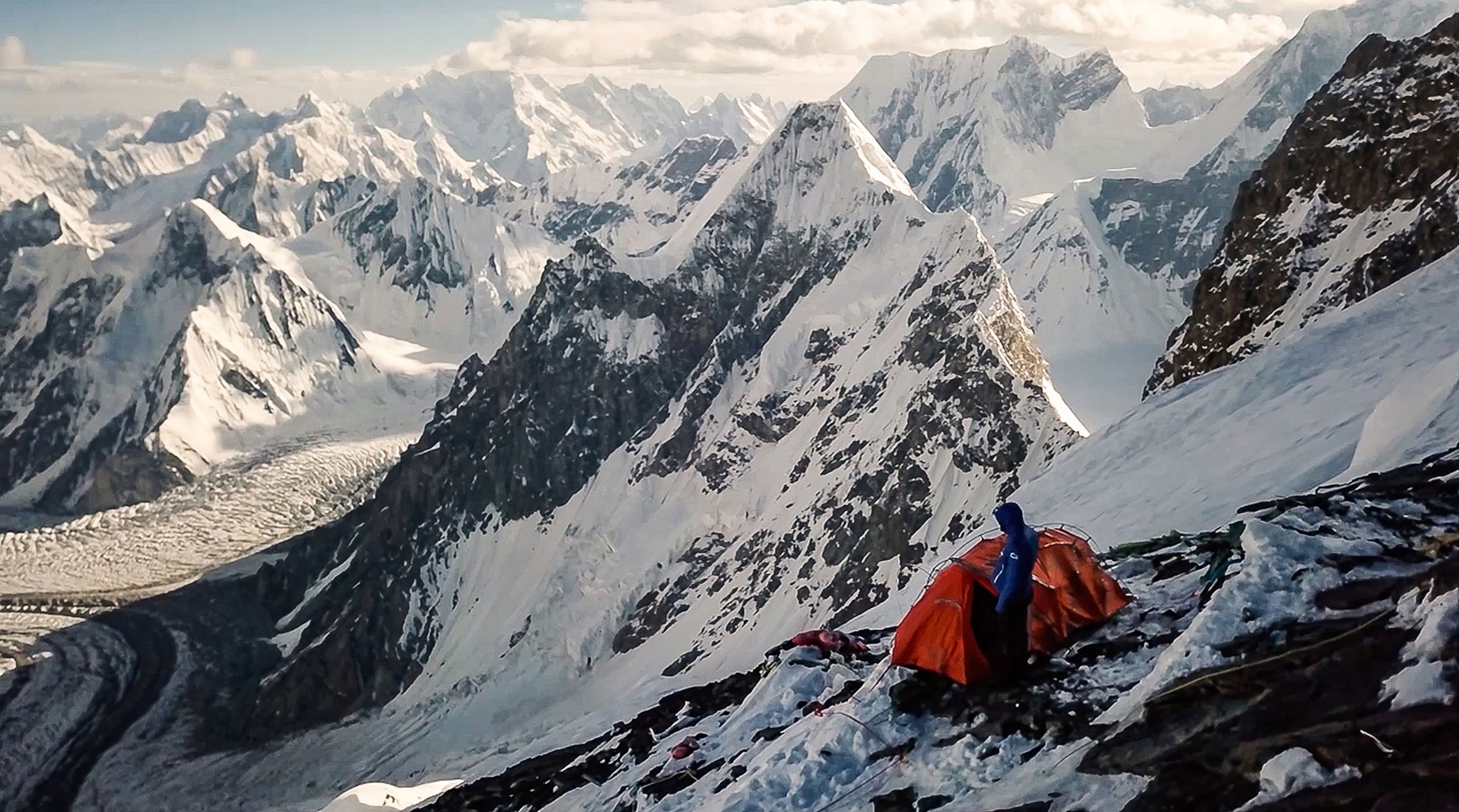 climber and skier Andrzej Bargiel attempting to climb and ski down K2