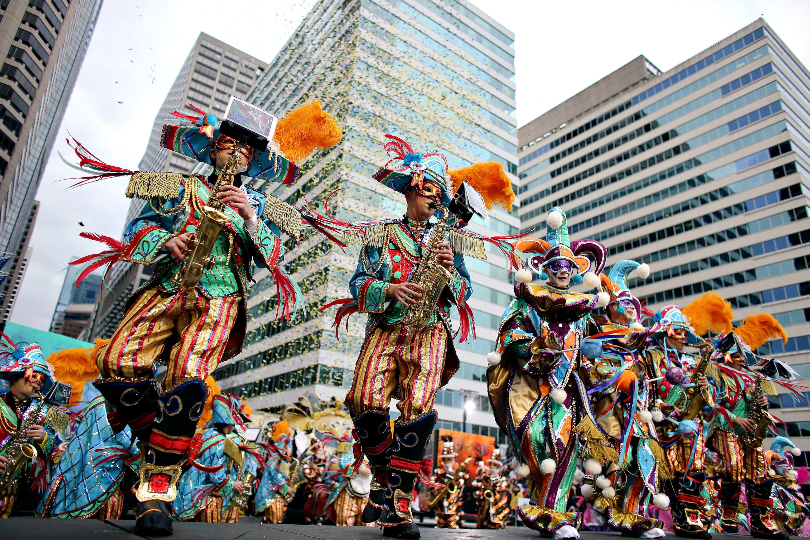 Aqua String Band performance during Mummers Parade in Philadelphia, Pennsylvania